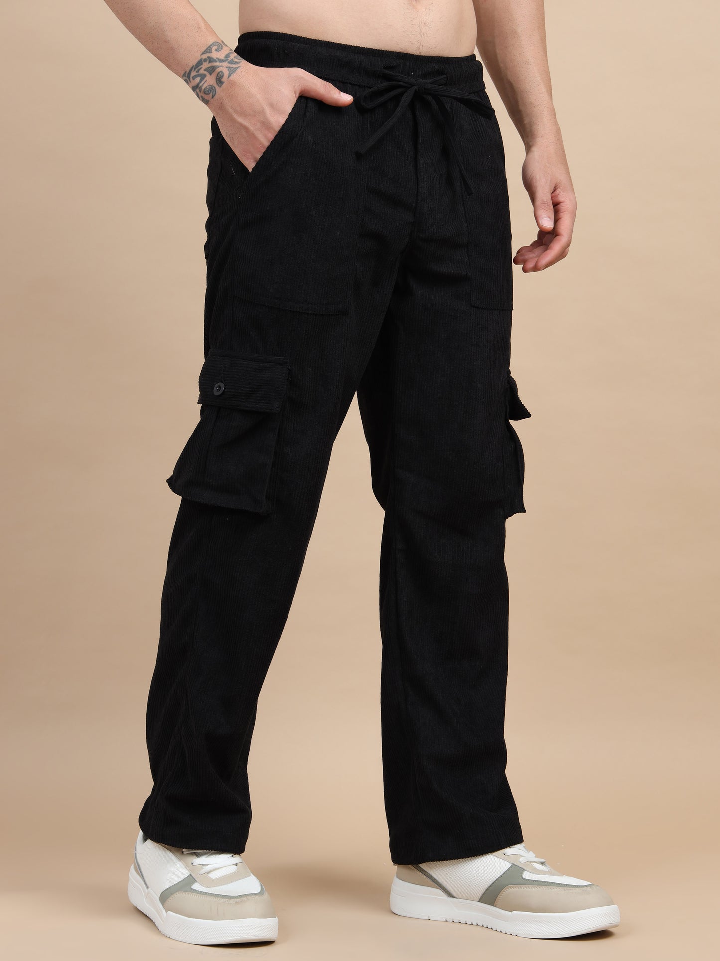 Black Corduroy Cargo Pant