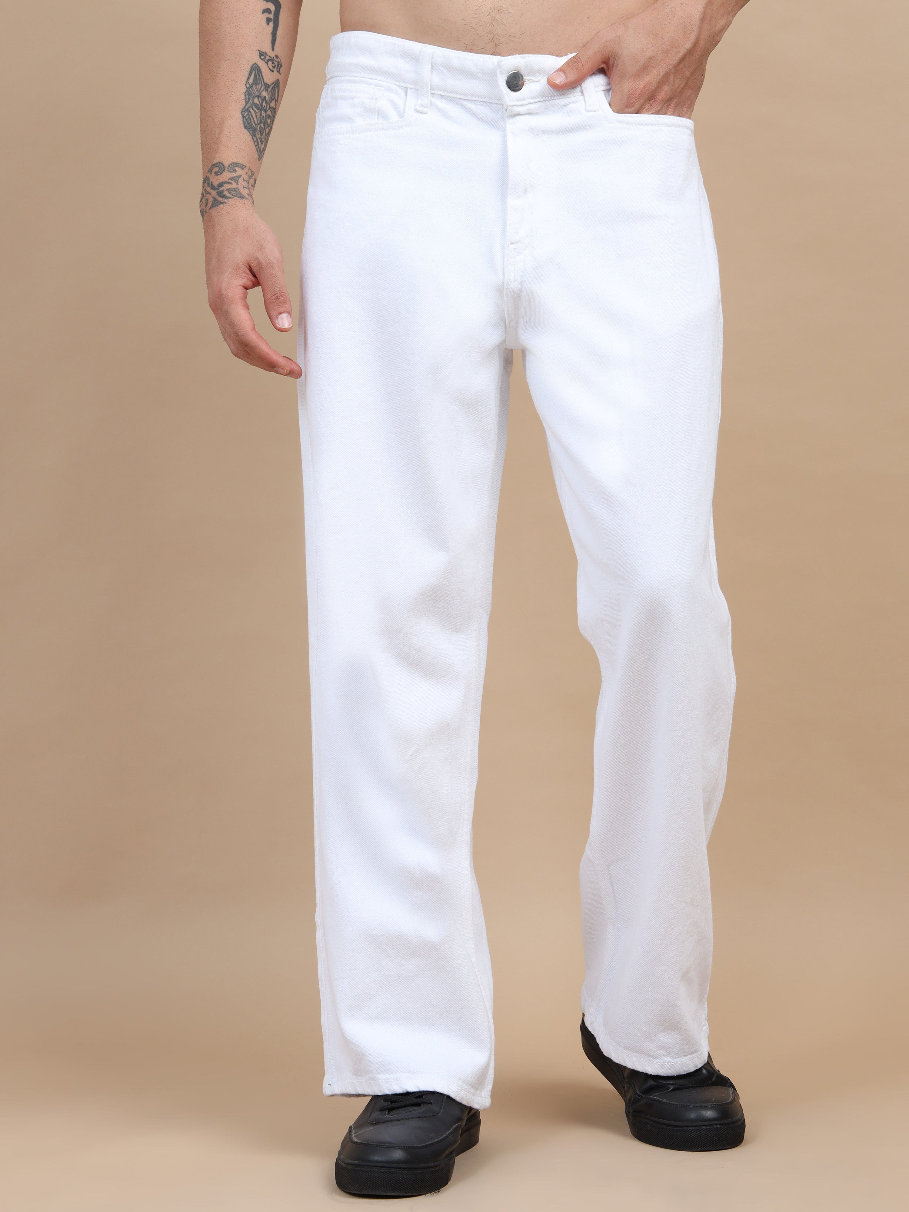 TOO organic cotton white denim pants 白 White Baggy Denim Pant
