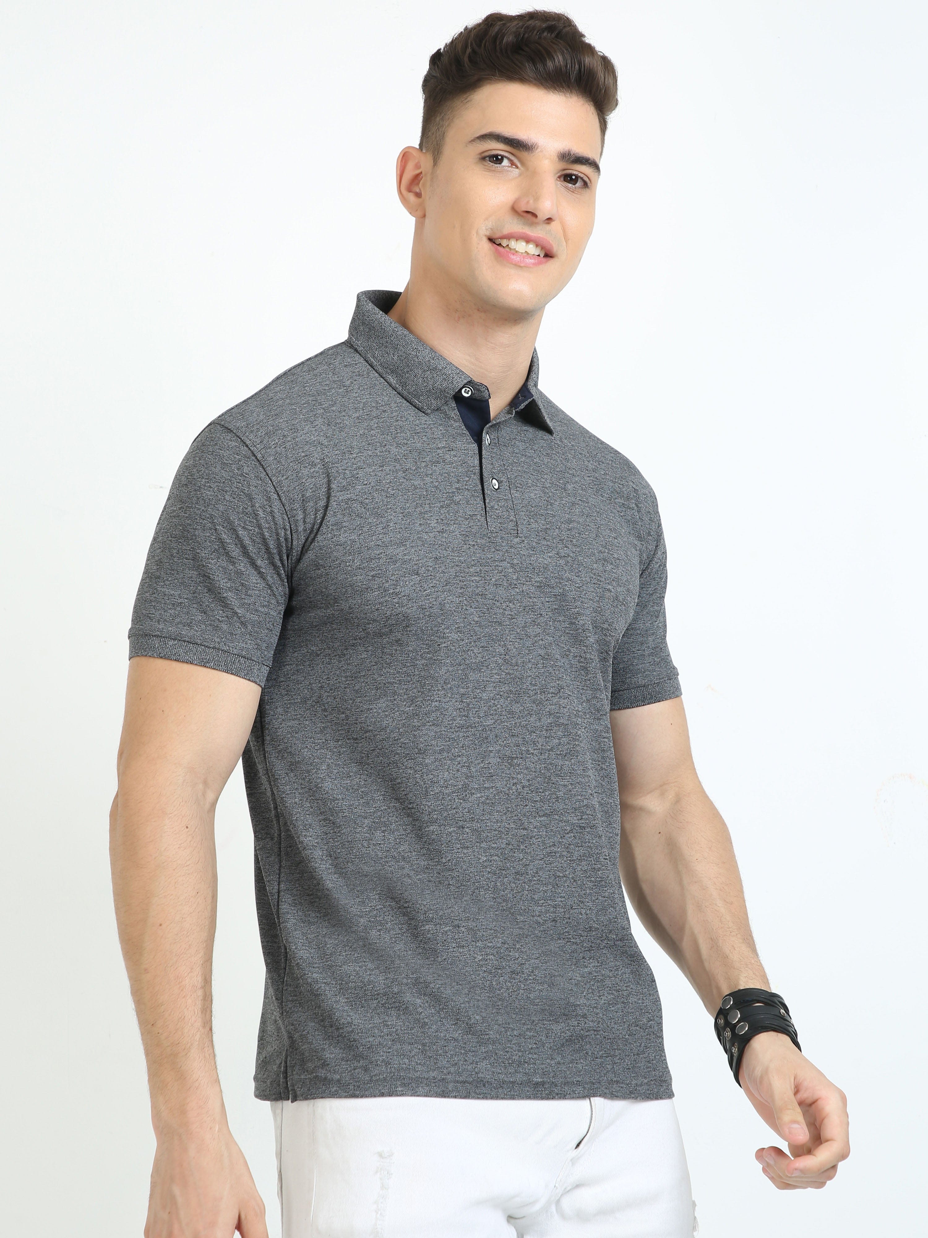 Shop Latest grey melange polo t shirt For Men Online