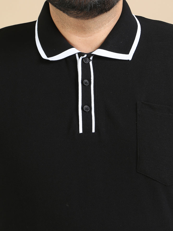 Men's Full Size Collared Contrast Striped Polo Plus Size main image 0
