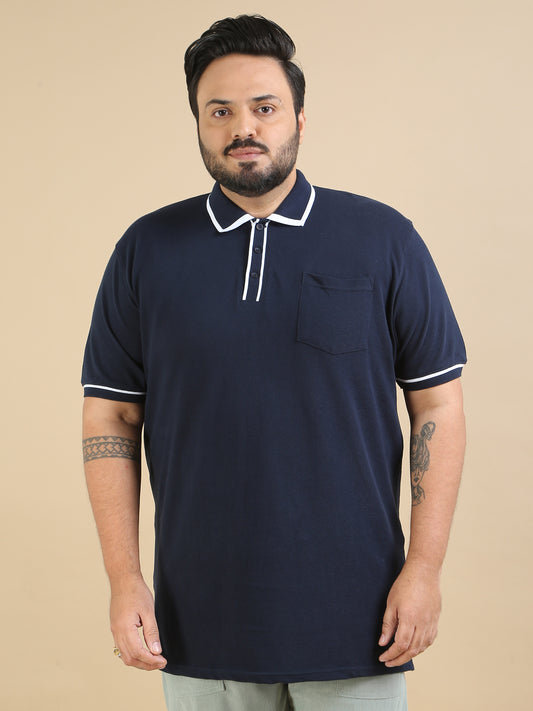 White Tipping Navy Polo t Shirts Plus Size for Men