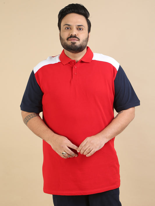 Panel Design Red Plus Size Men Polo