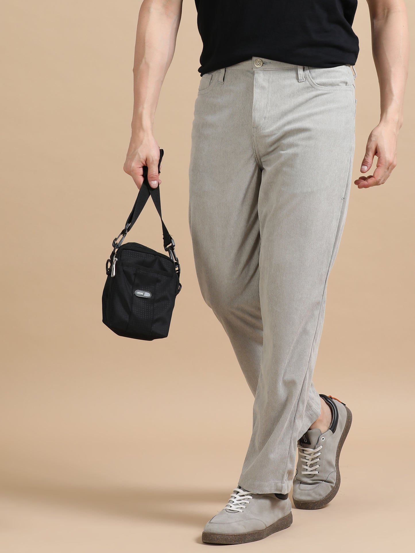 Plus Size Light Grey Corduroy Trousers