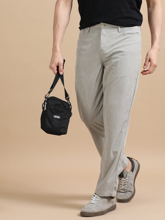 Plus Size Light Grey Corduroy Trousers