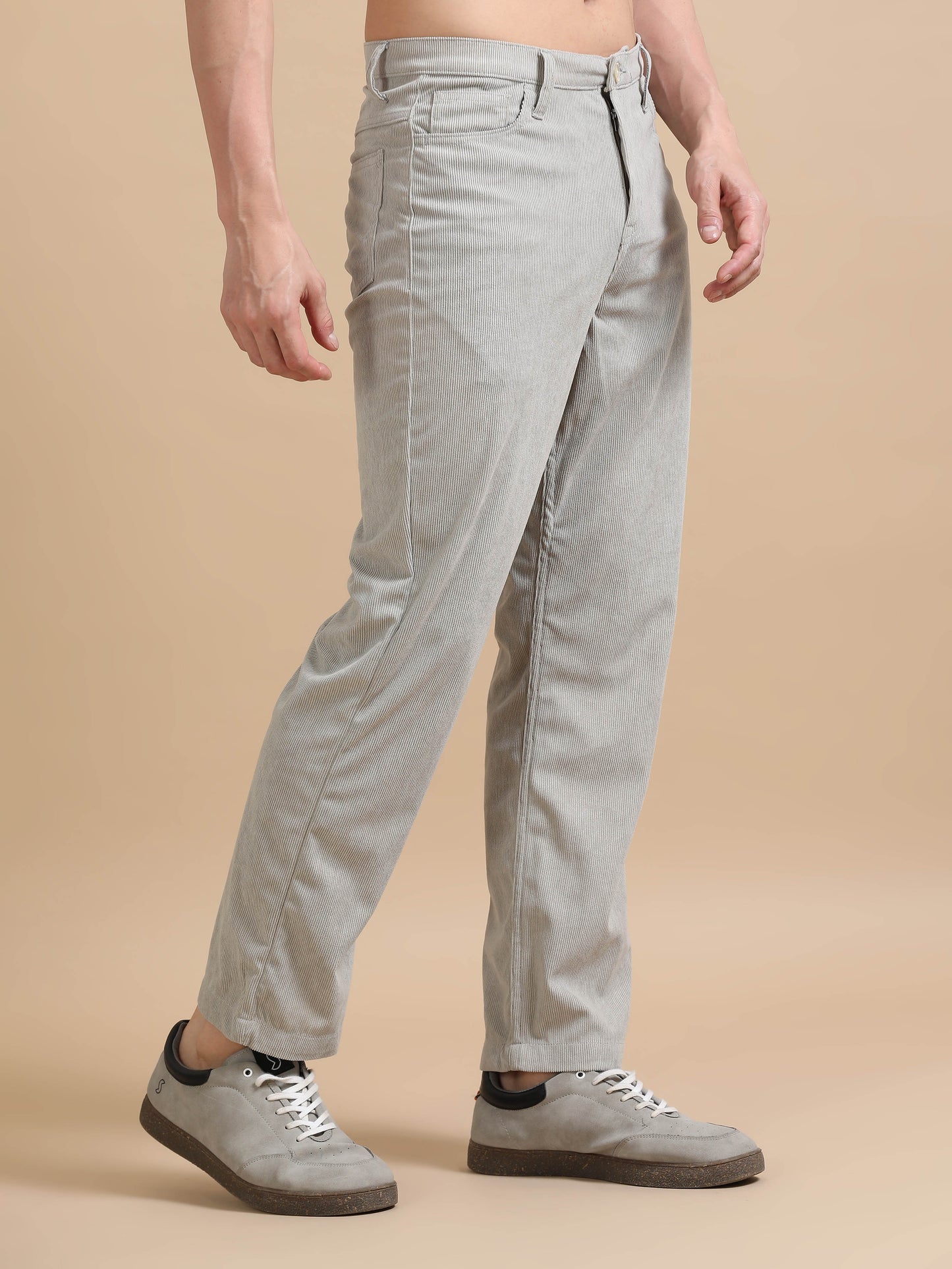 Plus Size Light Grey Corduroy Trousers