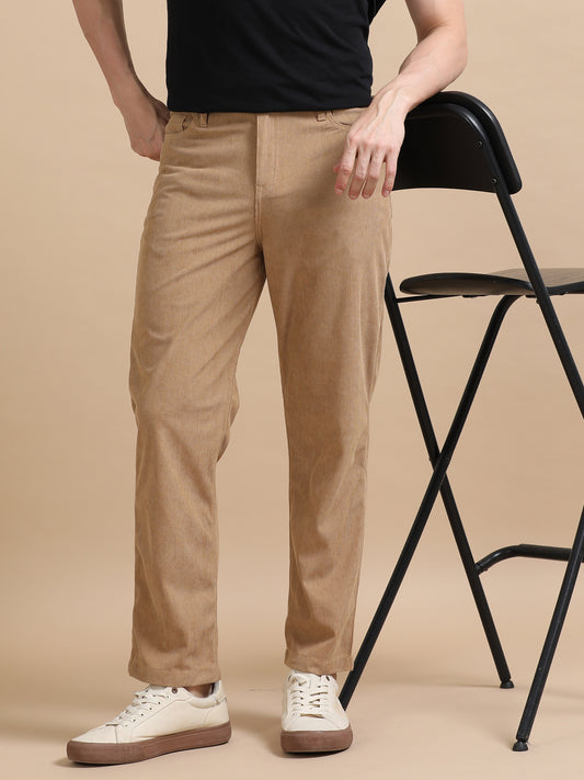 Plus Size Light Brown Corduroy Trousers