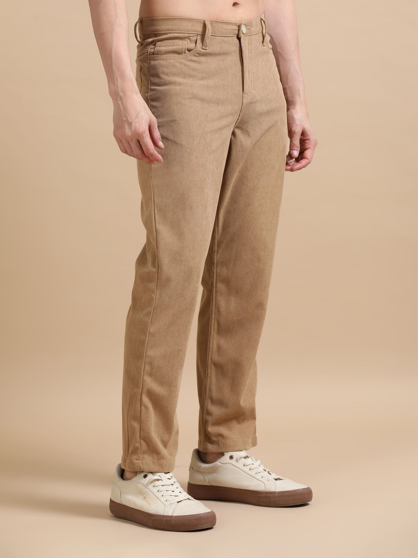 Plus Size Light Brown Corduroy Trousers