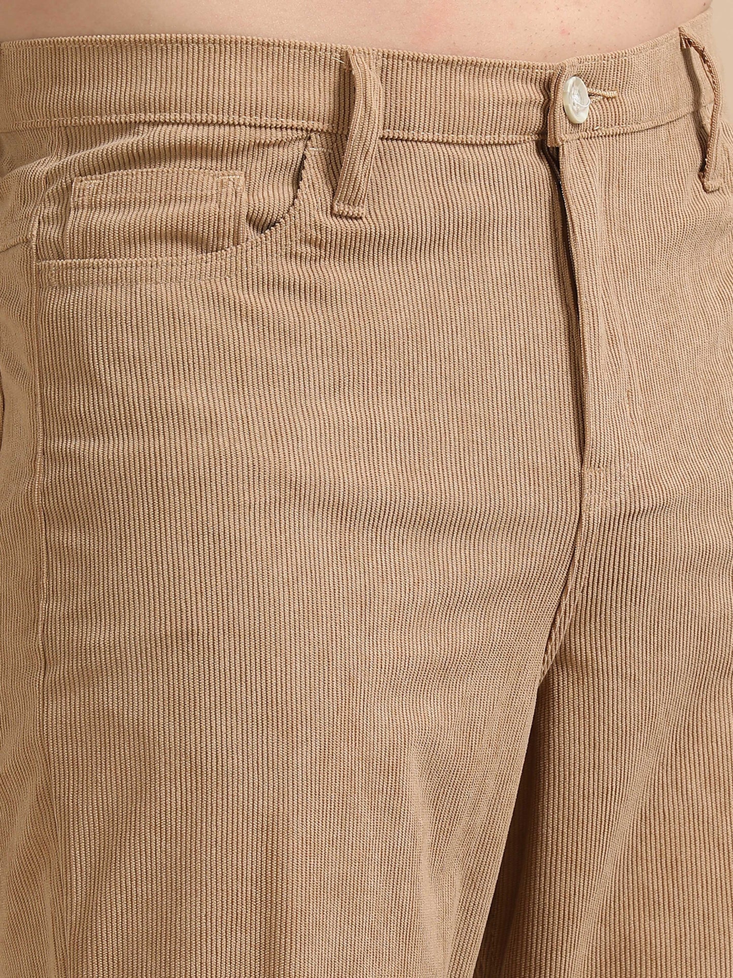 Plus Size Light Brown Corduroy Trousers