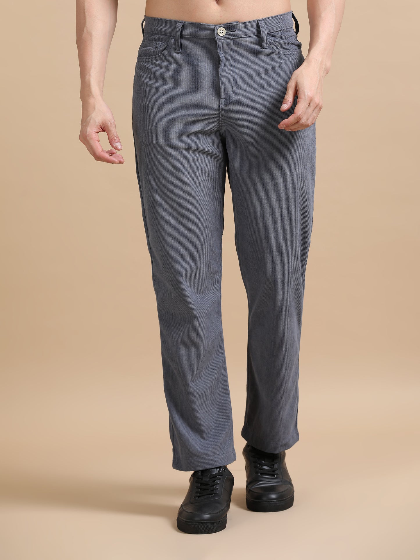 Plus Size Dark Grey Corduroy Trousers