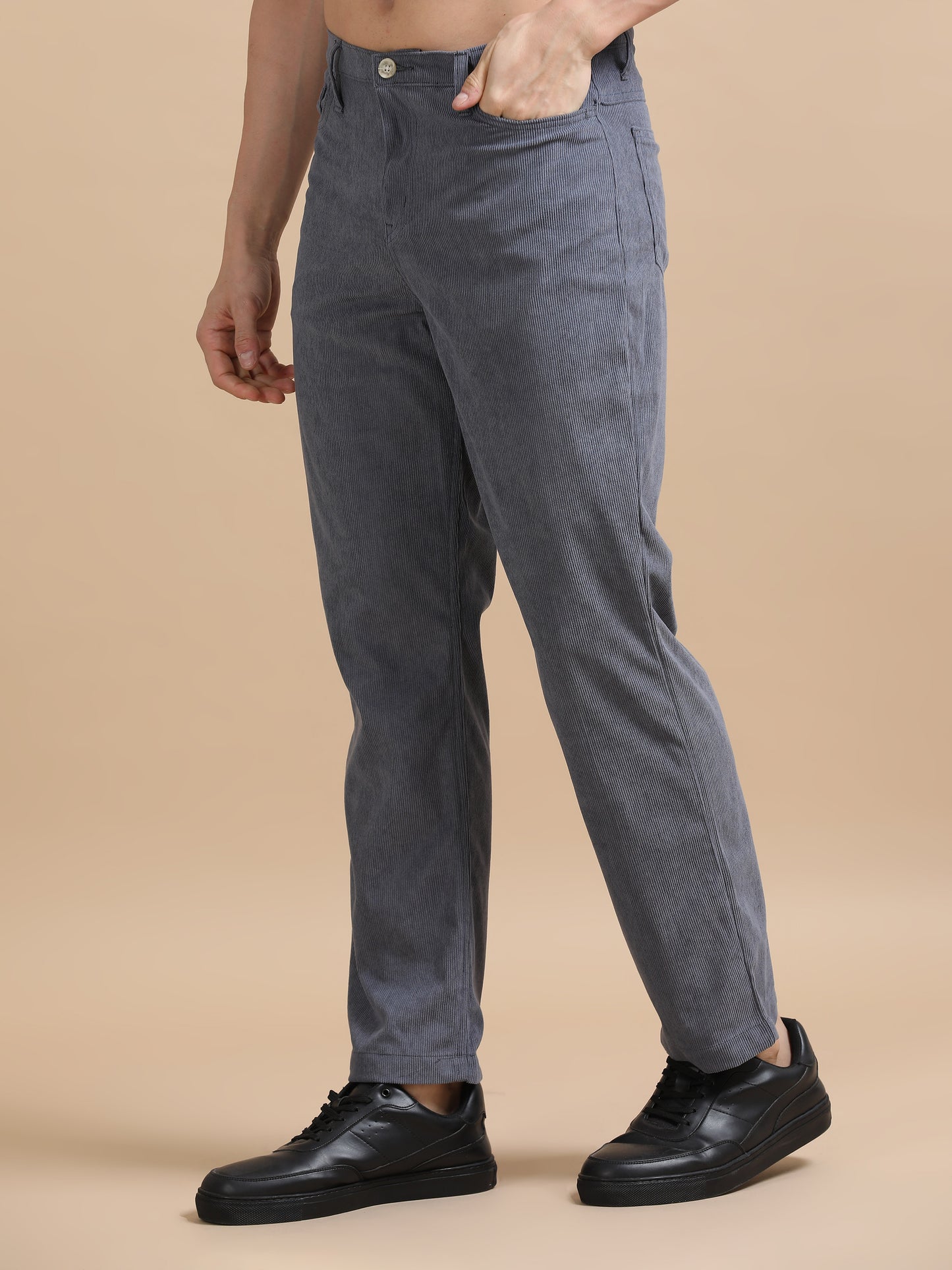 Plus Size Dark Grey Corduroy Trousers