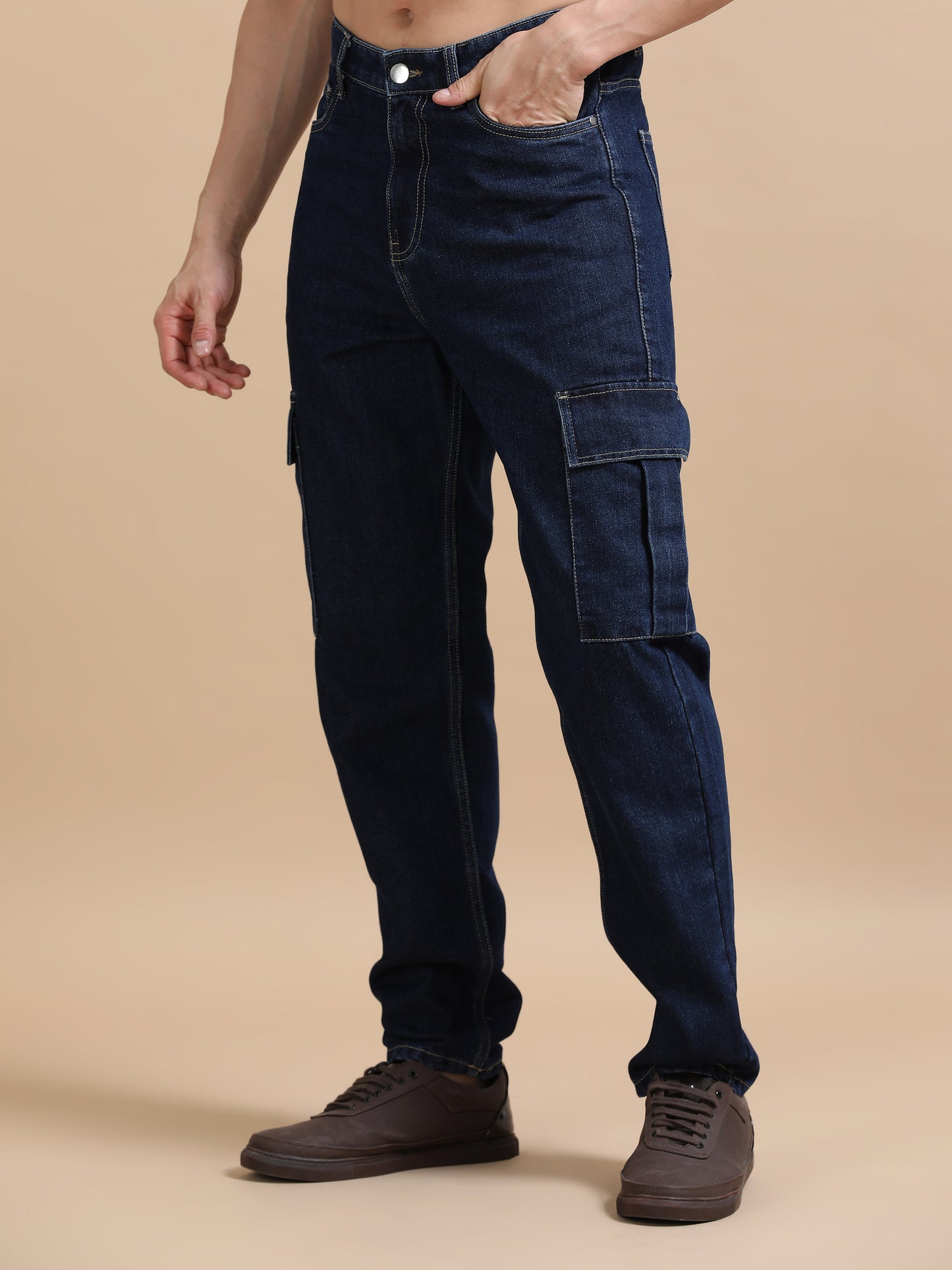 Plus Size Navy Blue Utility Denim Cargo