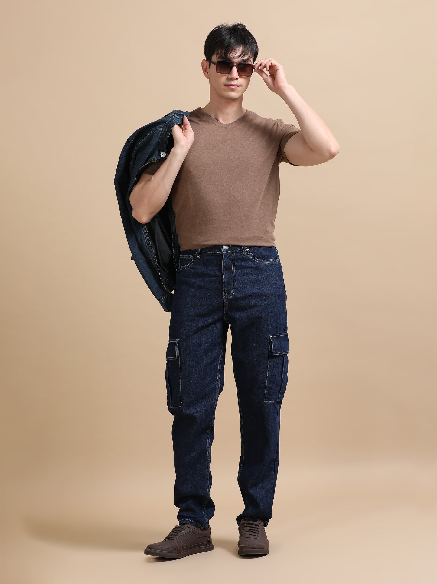 Plus Size Navy Blue Utility Denim Cargo