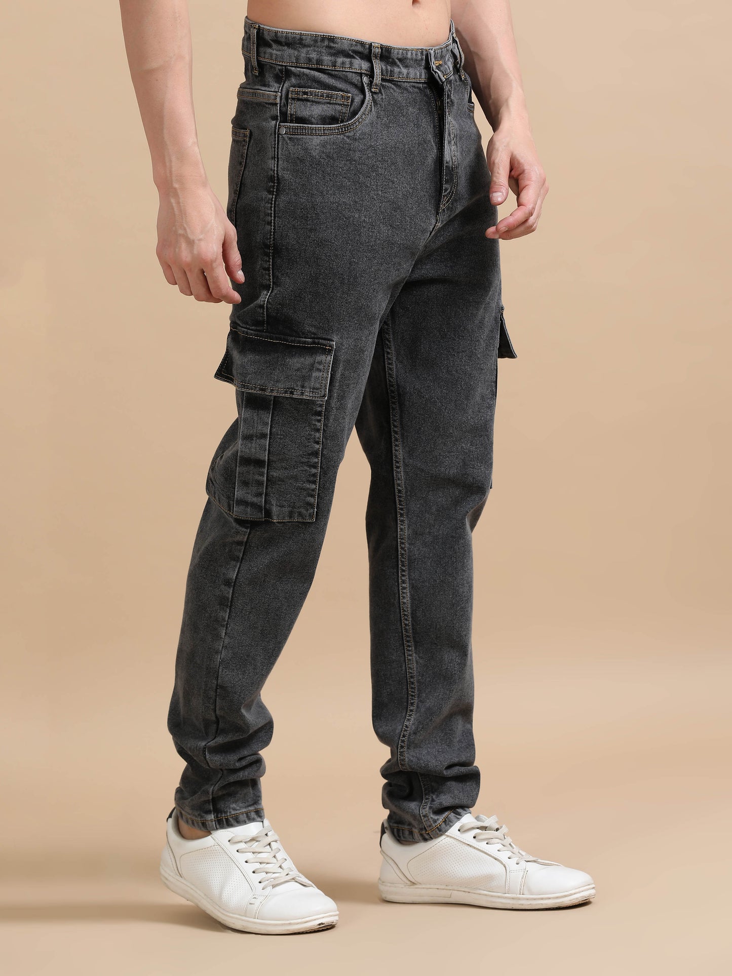 Plus Size Carbon Black Utility Denim Cargo