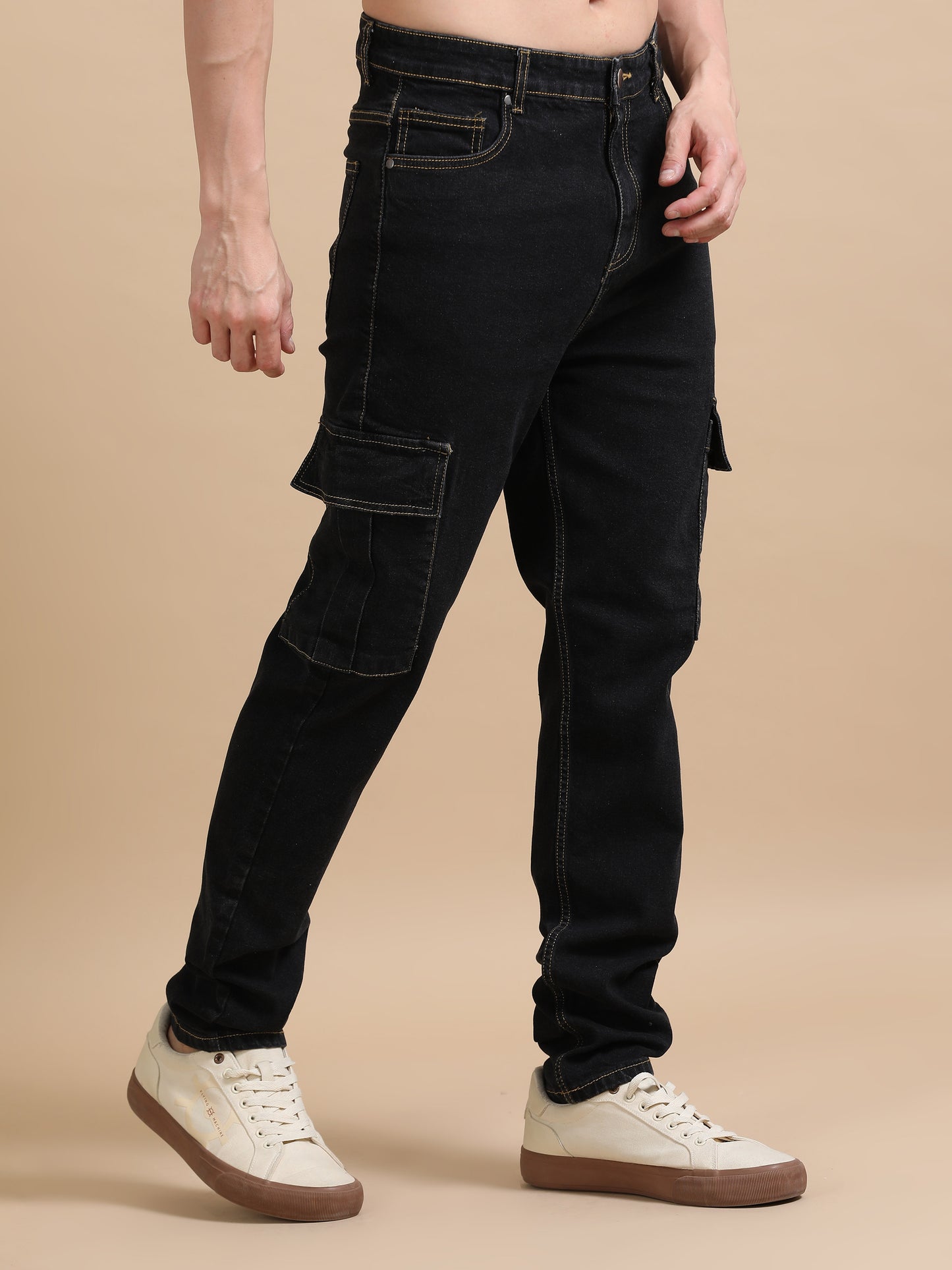 Plus Size Black Utility Denim Cargo