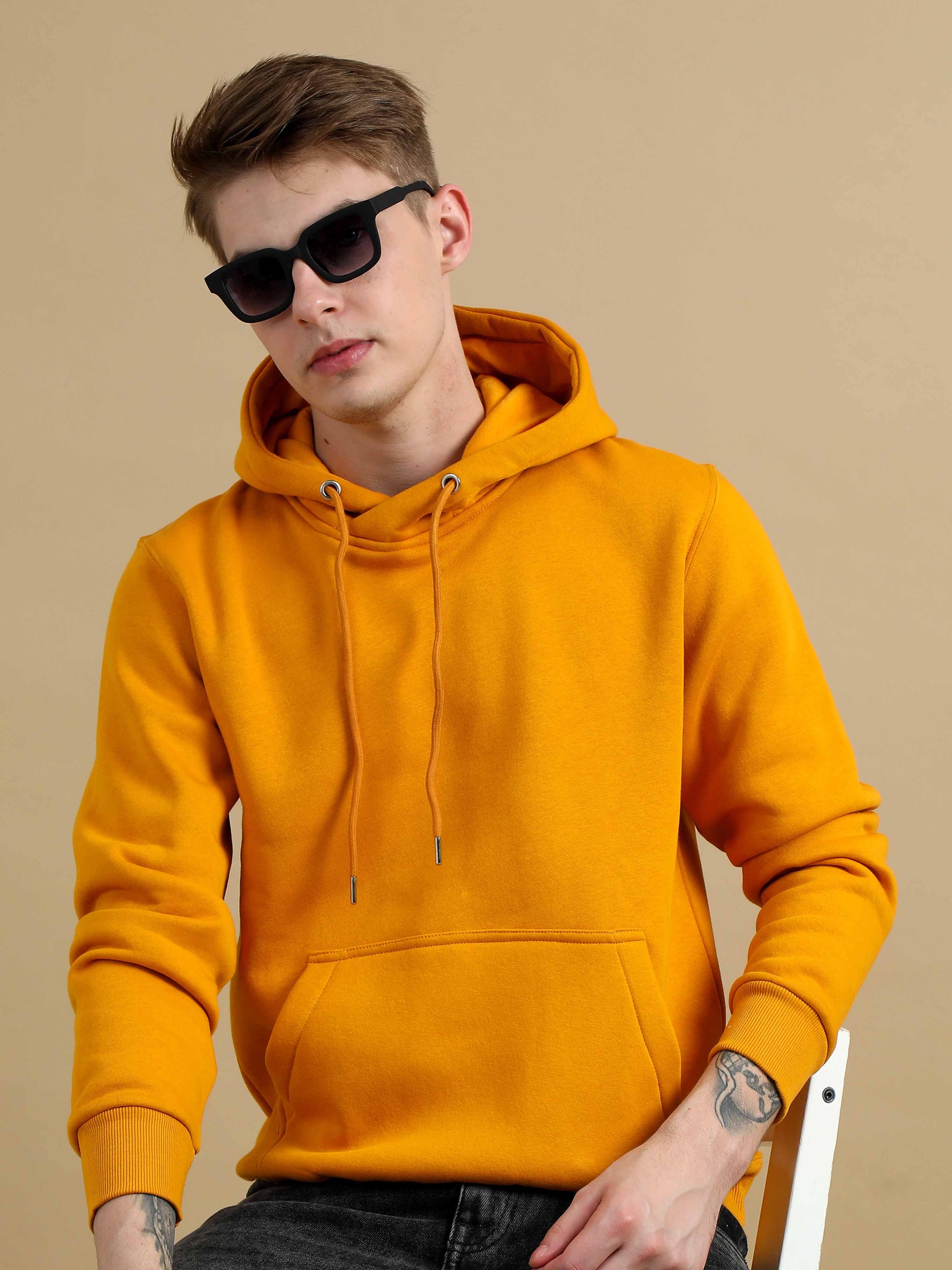 Cozy Peak Mustard Colour Hoodie For Men 