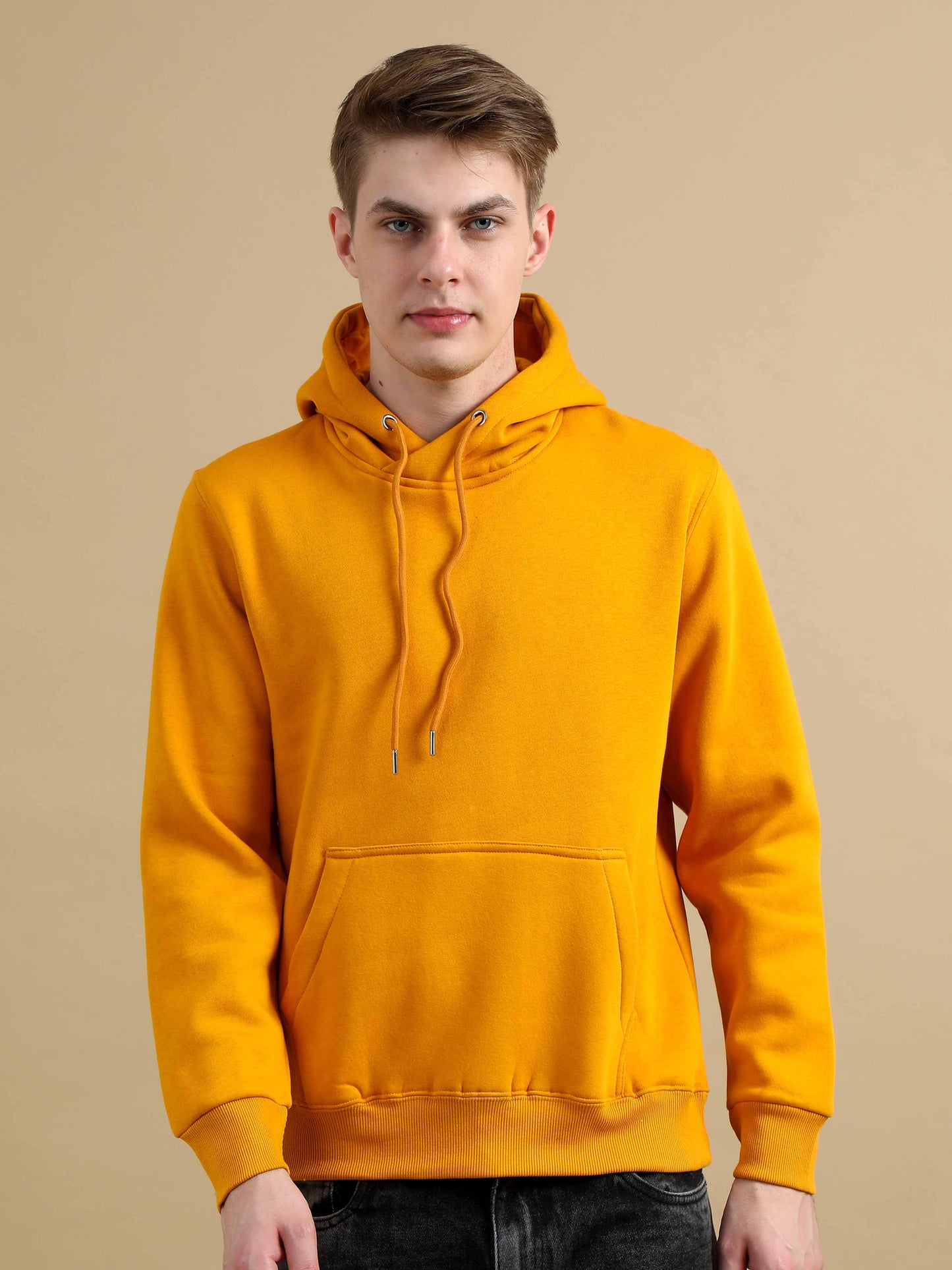 Cozy Peak Mustard Colour Hoodie For Men 