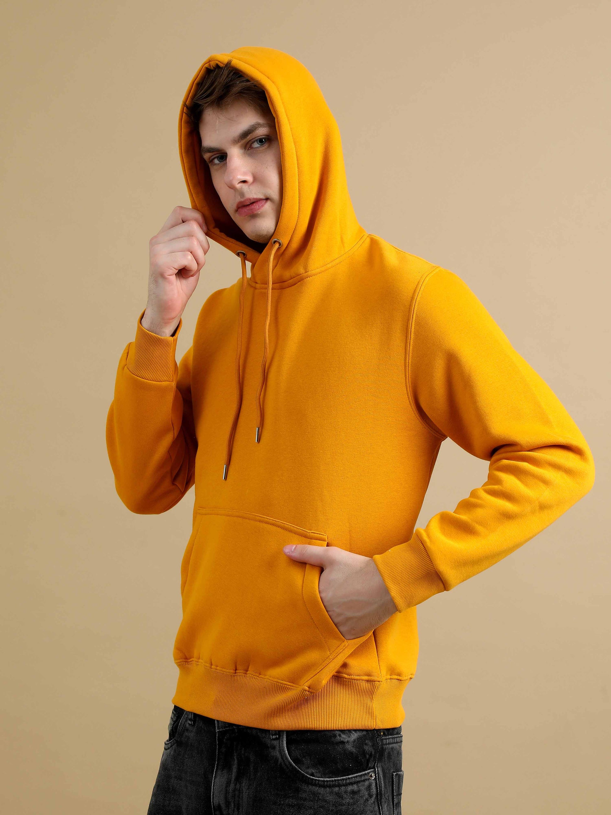 Cozy Peak Mustard Colour Hoodie For Men 