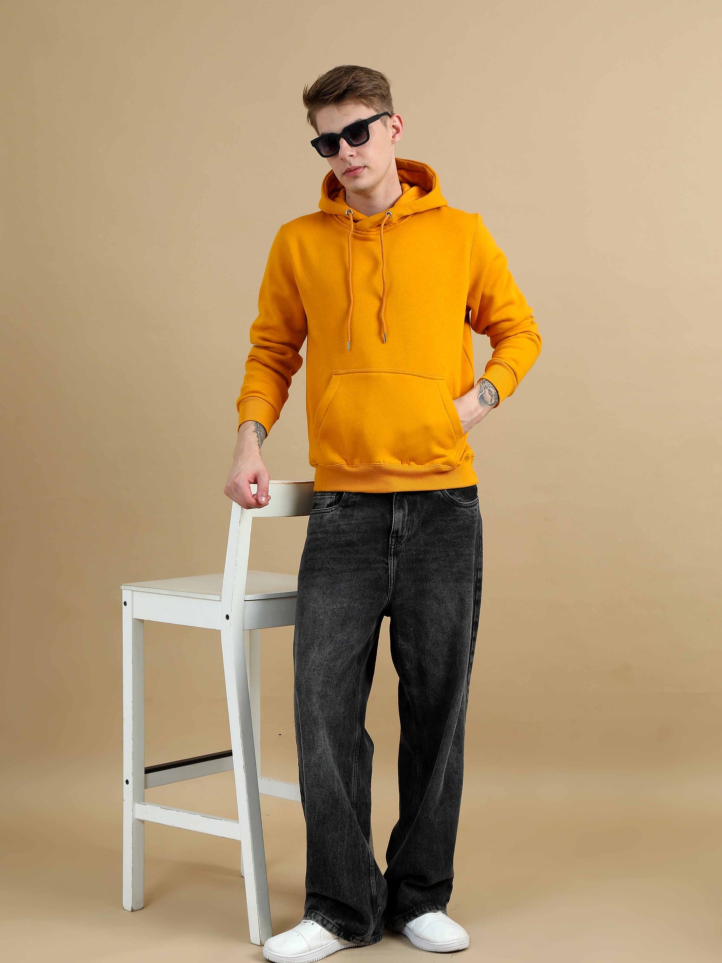 Cozy Peak Mustard Colour Hoodie For Men 