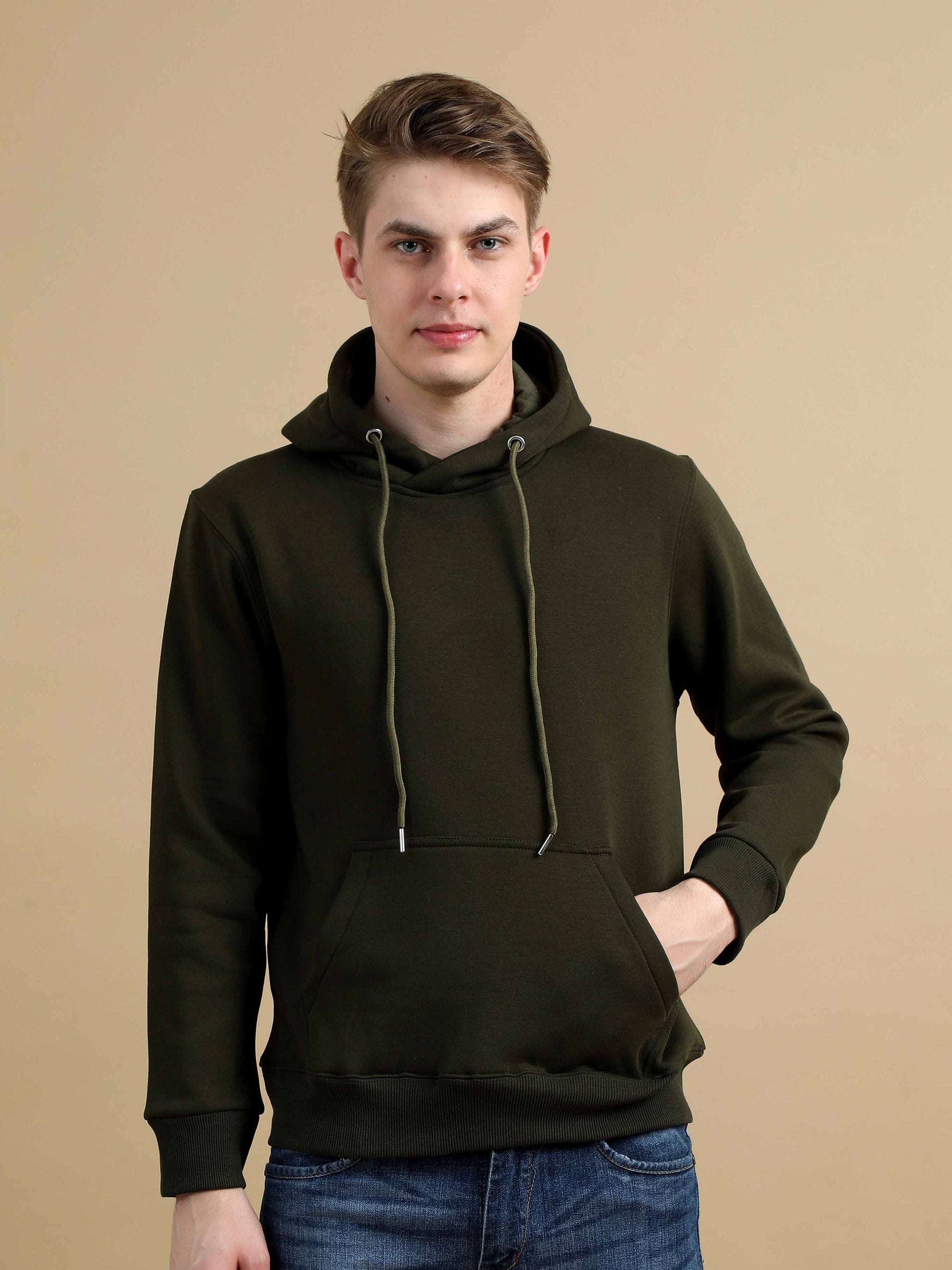 Cotton Cozy Peak Olive Hoodie For Men