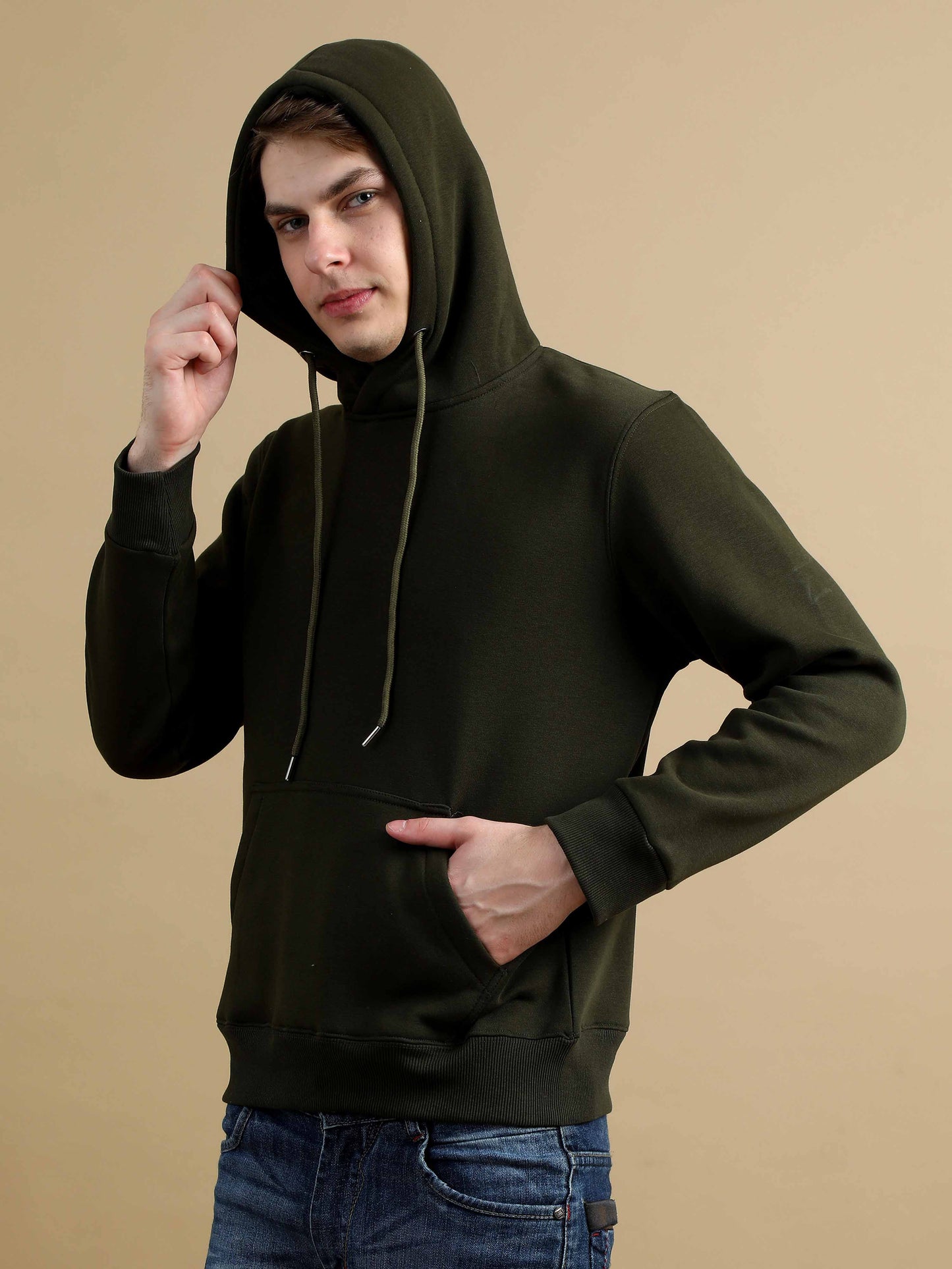 Cotton Cozy Peak Olive Hoodie For Men