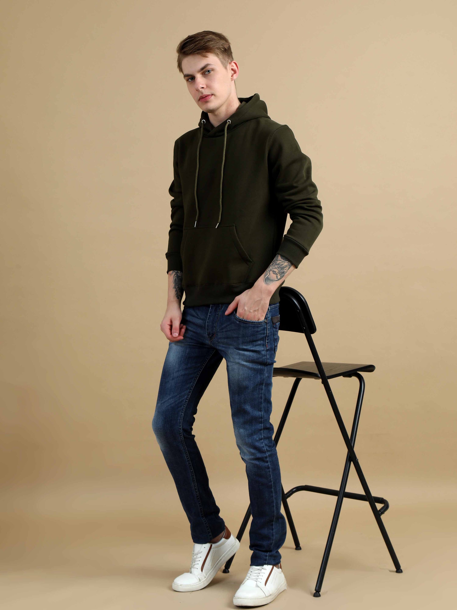 Cotton Cozy Peak Olive Hoodie For Men