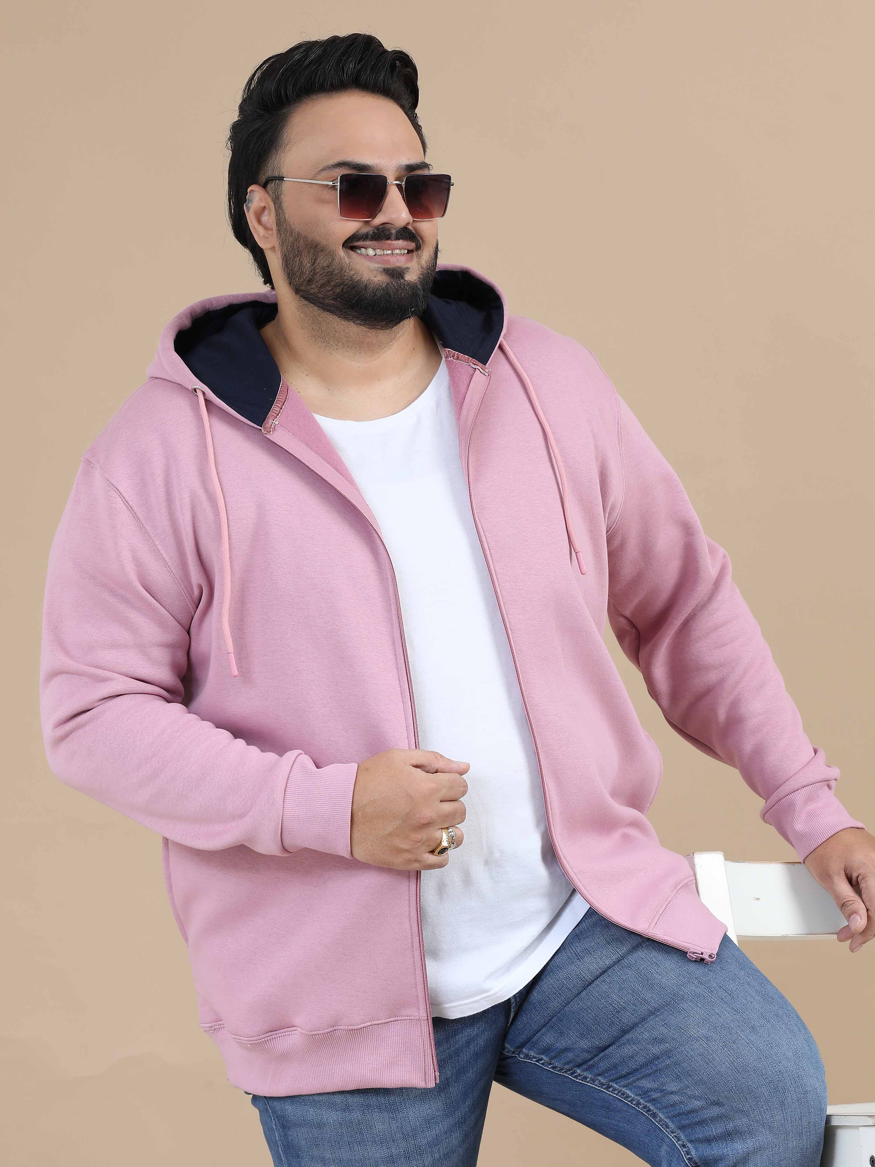 Buy Cozypeak Onion Pink Plus Size Long Zip Up Hoodie for men