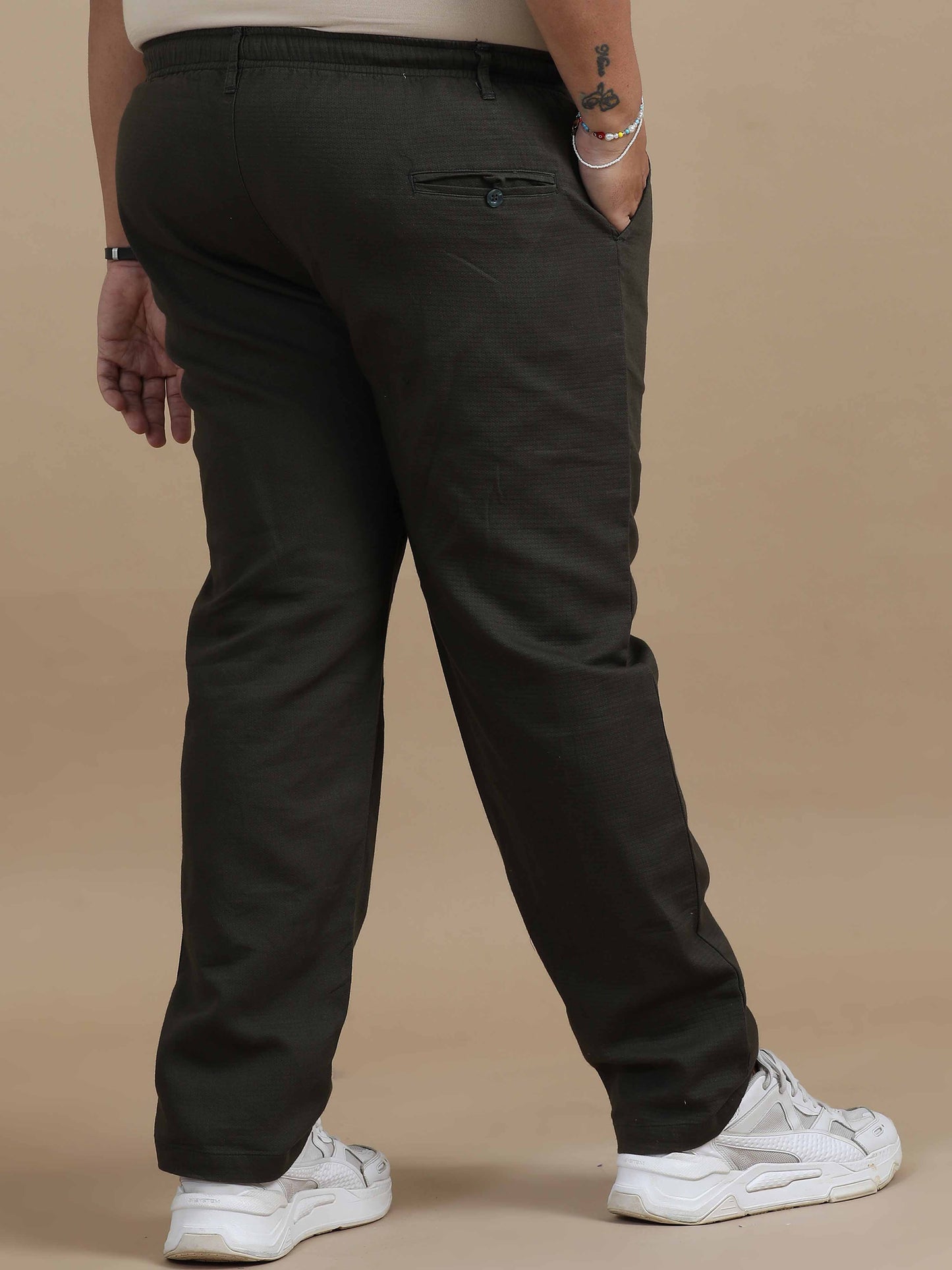 Plus Size Relaxed Fit Trouser-Olive