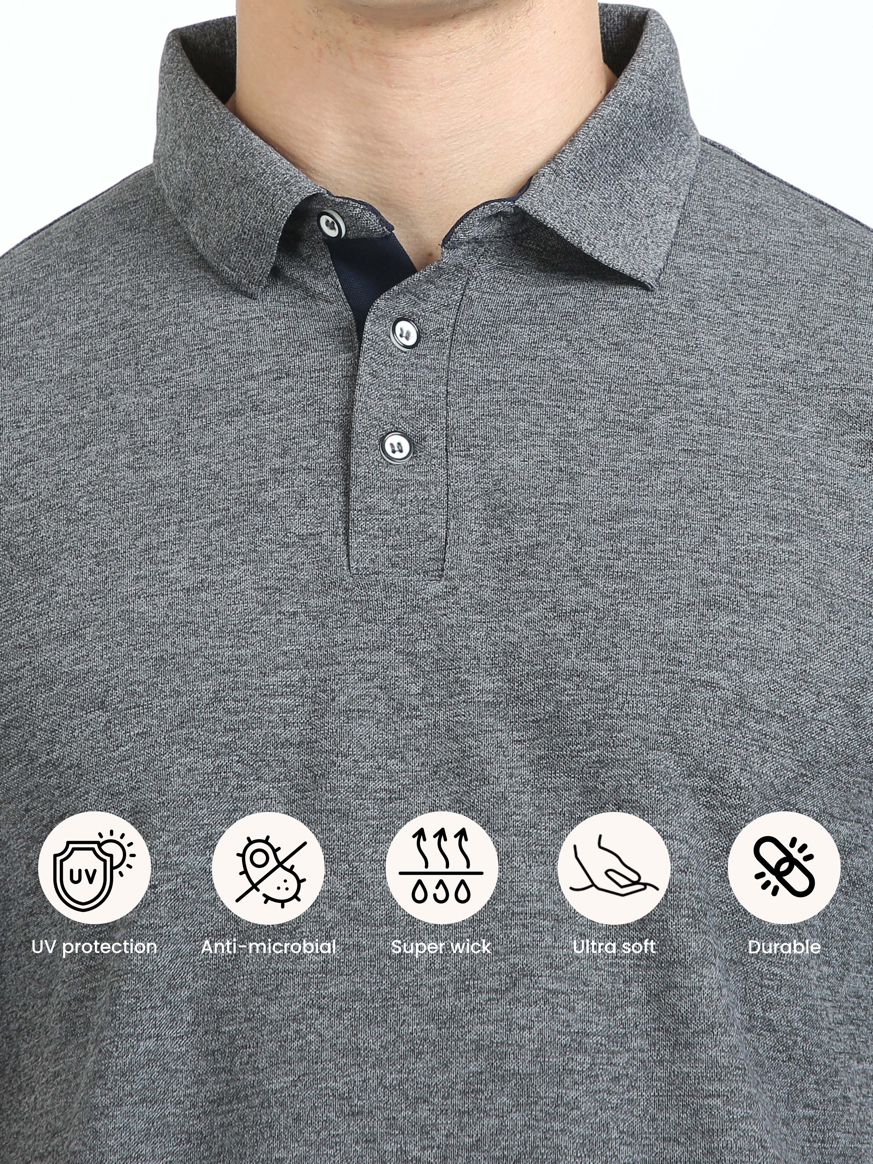 Charcoal Grey Melange Men's Polo T-shirt