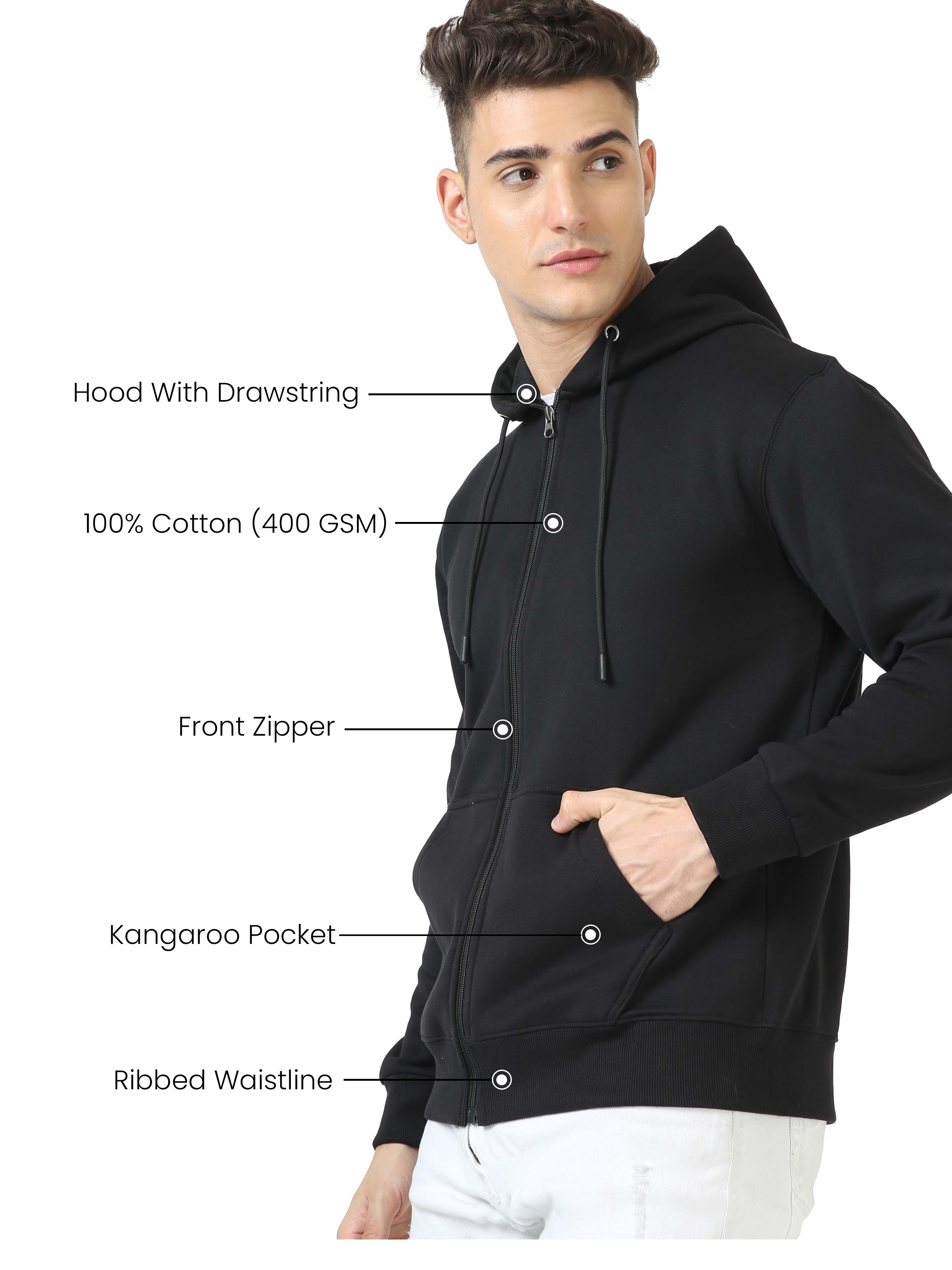 Buy Trendy Black Hoodie with zip For Men at Online Finch