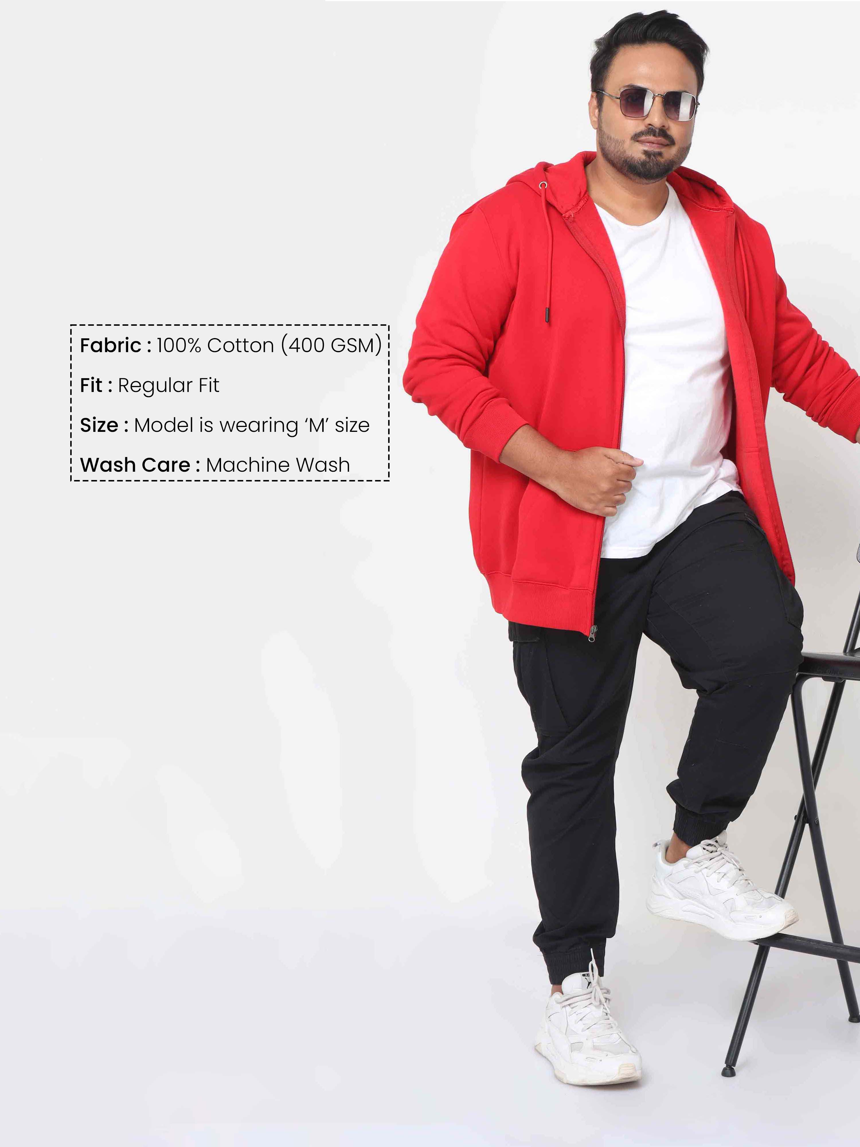 Buy Red Zipper mens plus size hoodies Online