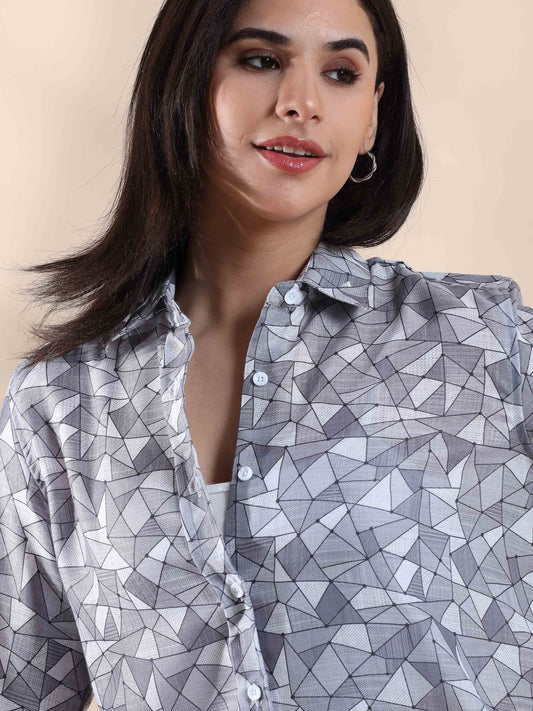 Chillwave Grey Cotton printed Shirt for Women