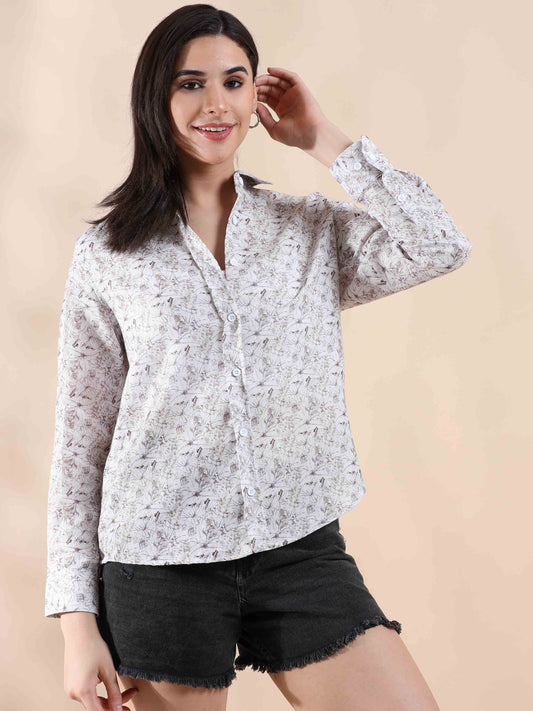 Sunset Quill Grey Cotton printed Shirt for Women