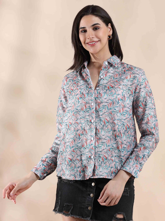 Coral Whisper Cotton Printed Shirt for Women 