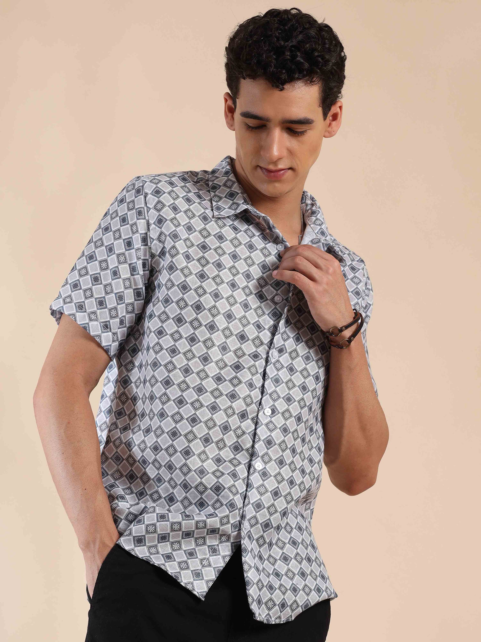 Half sleeve printed polyester cotton shirt for Men