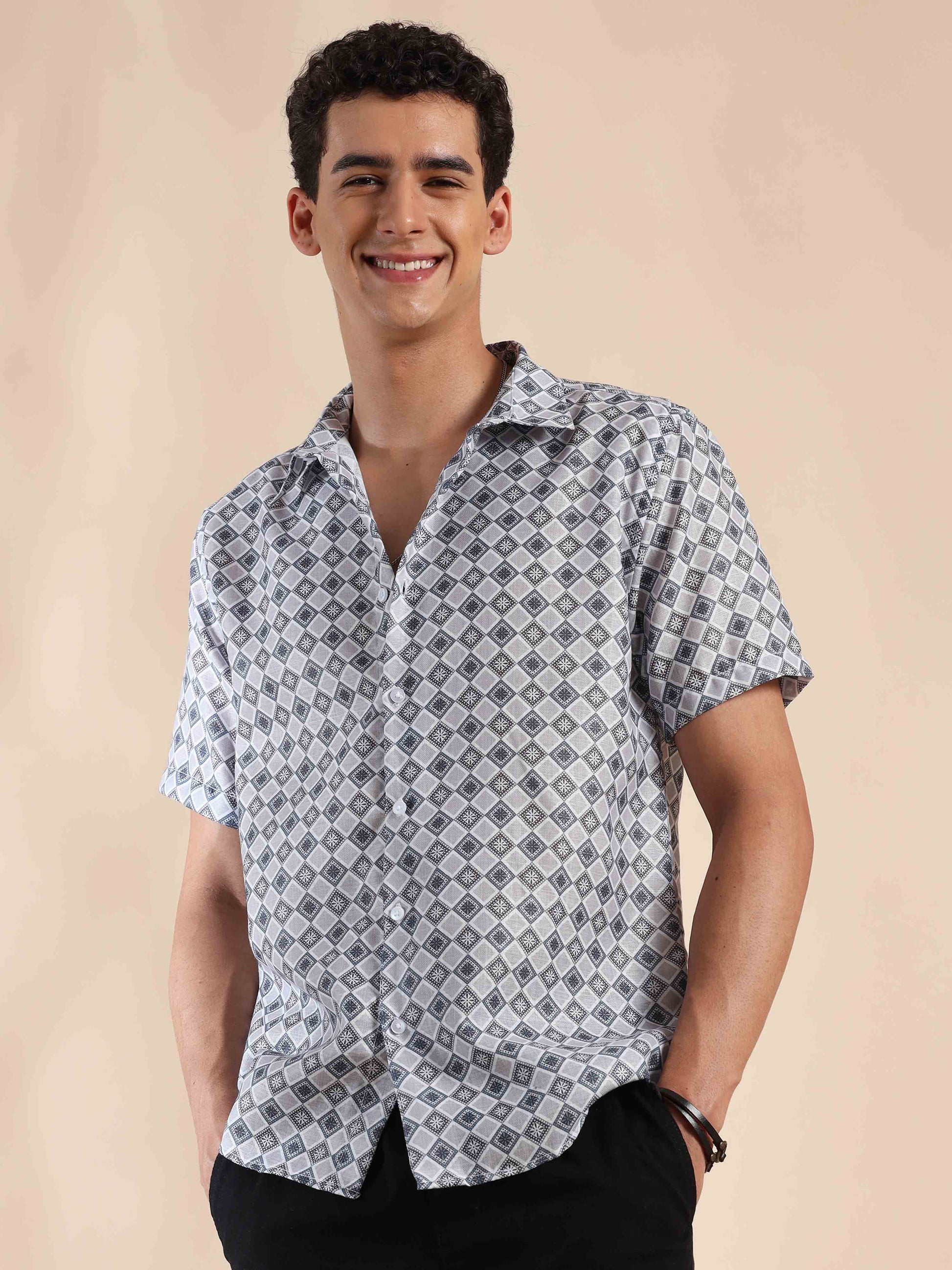 Half sleeve printed polyester cotton shirt for Men