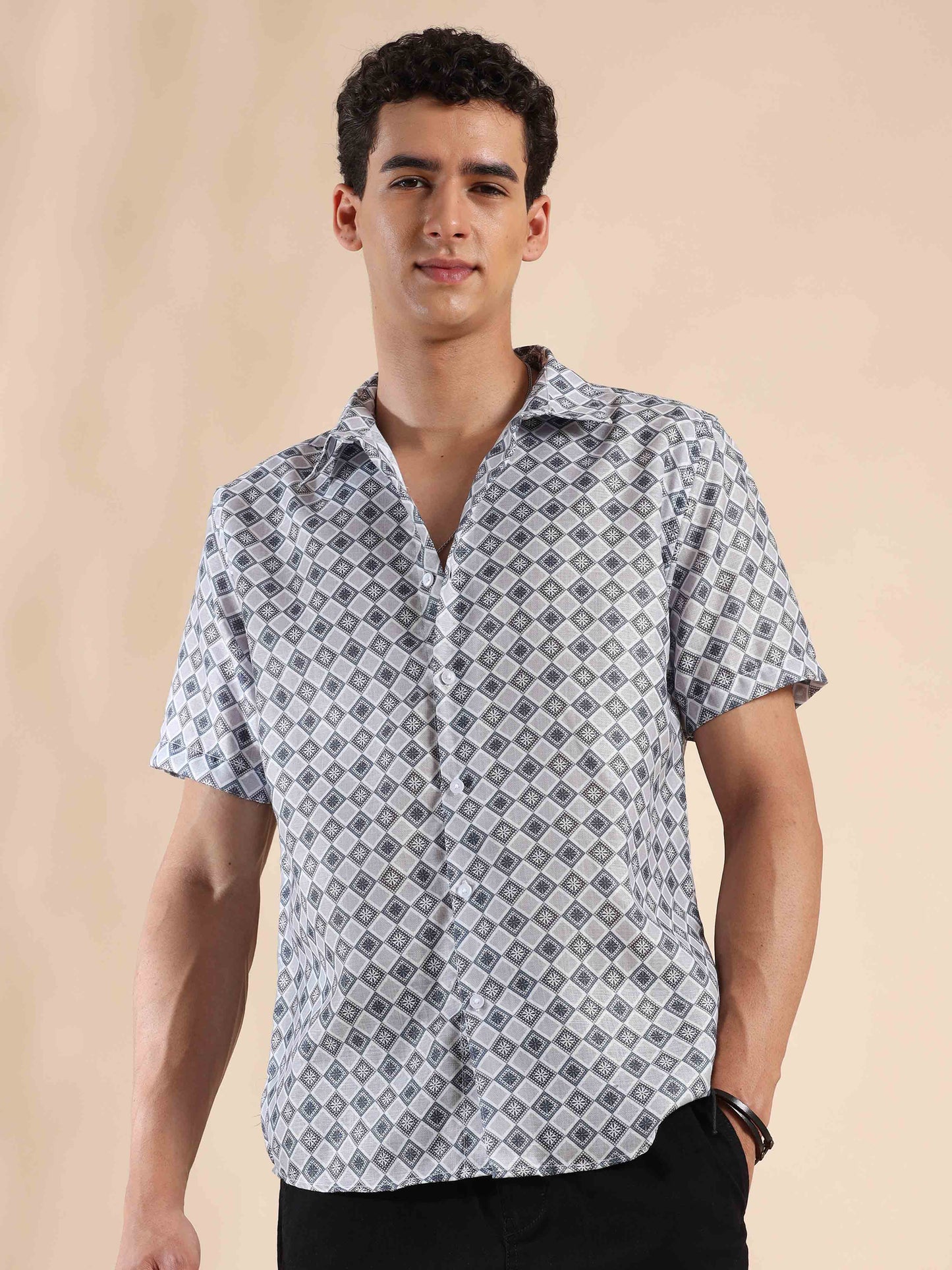 Half sleeve printed polyester cotton shirt for Men