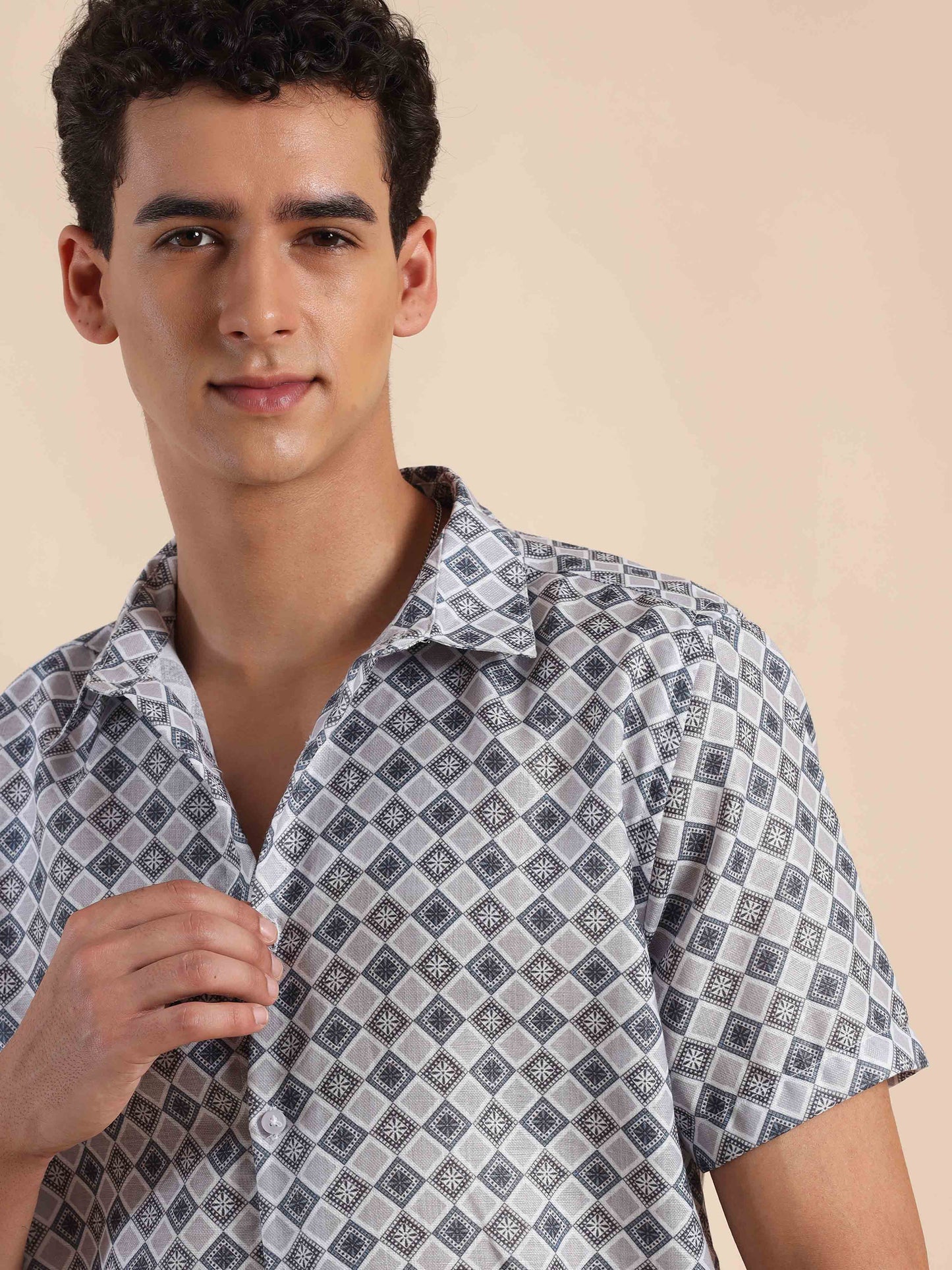 Half sleeve printed polyester cotton shirt for Men