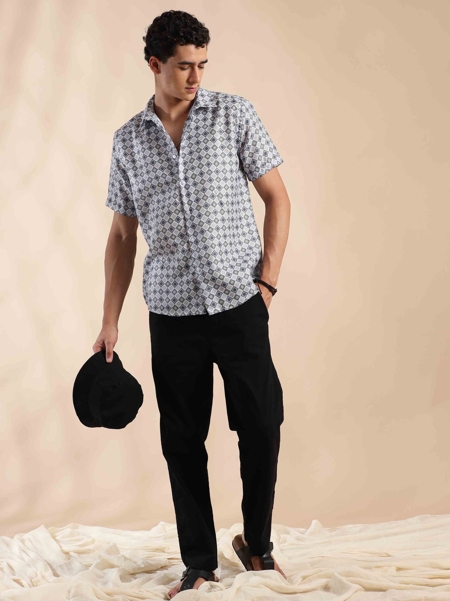 Half sleeve printed polyester cotton shirt for Men