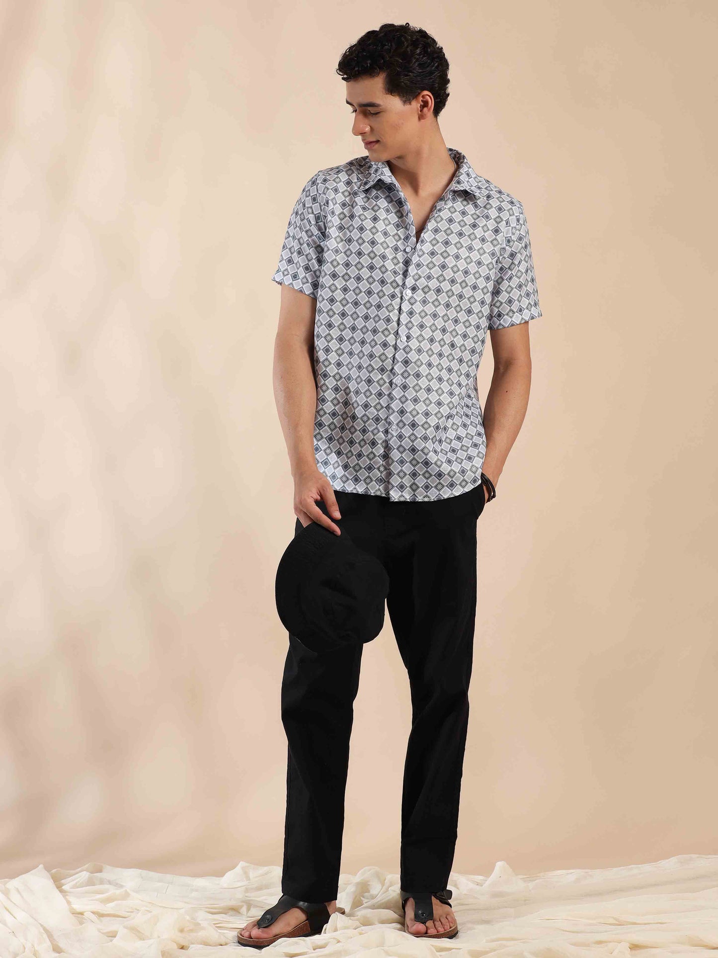 Half sleeve printed polyester cotton shirt for Men