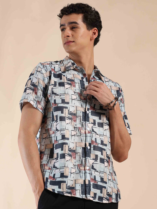 Half sleeve printed polyester cotton shirt for Men