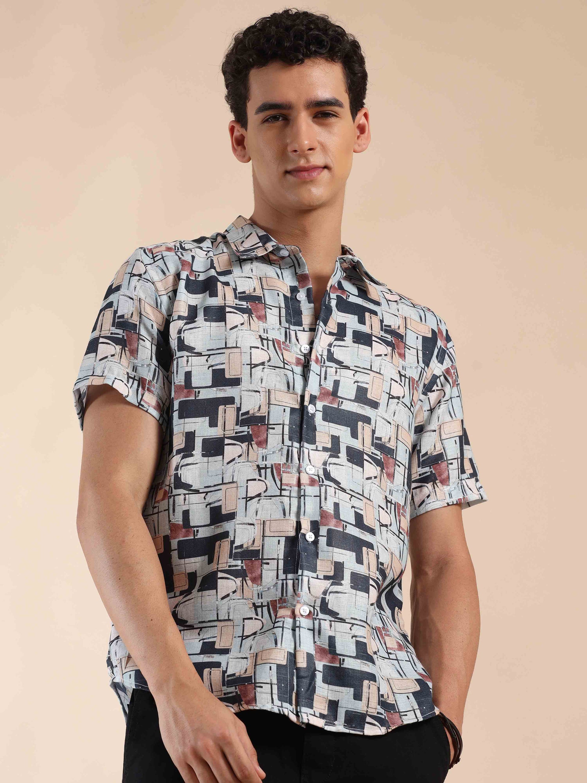 Half sleeve printed polyester cotton shirt for Men