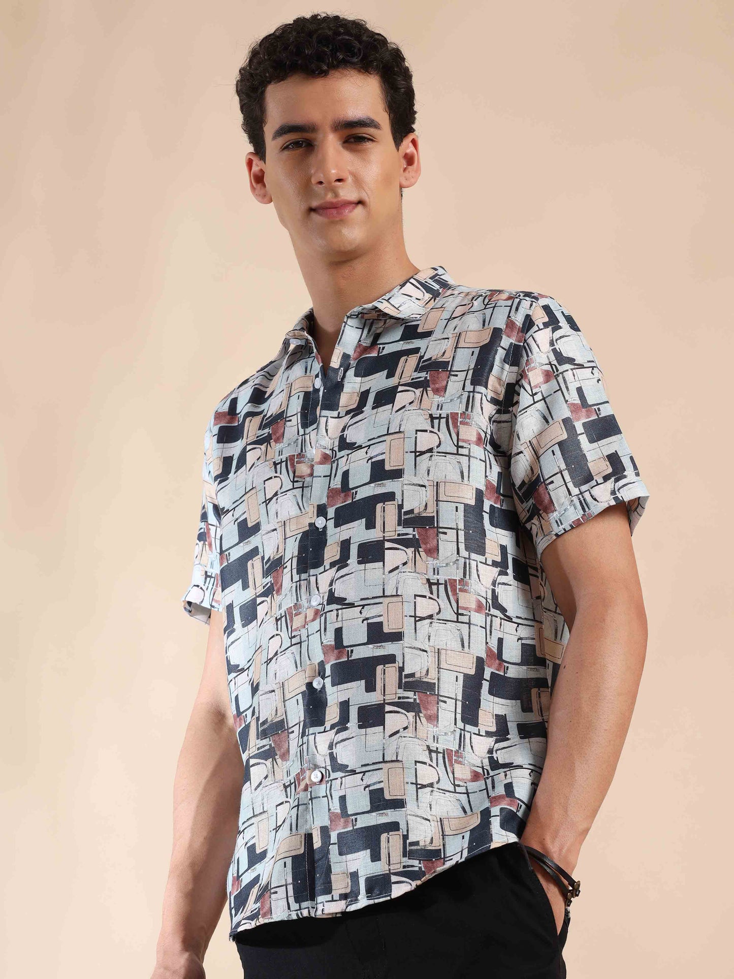 Half sleeve printed polyester cotton shirt for Men