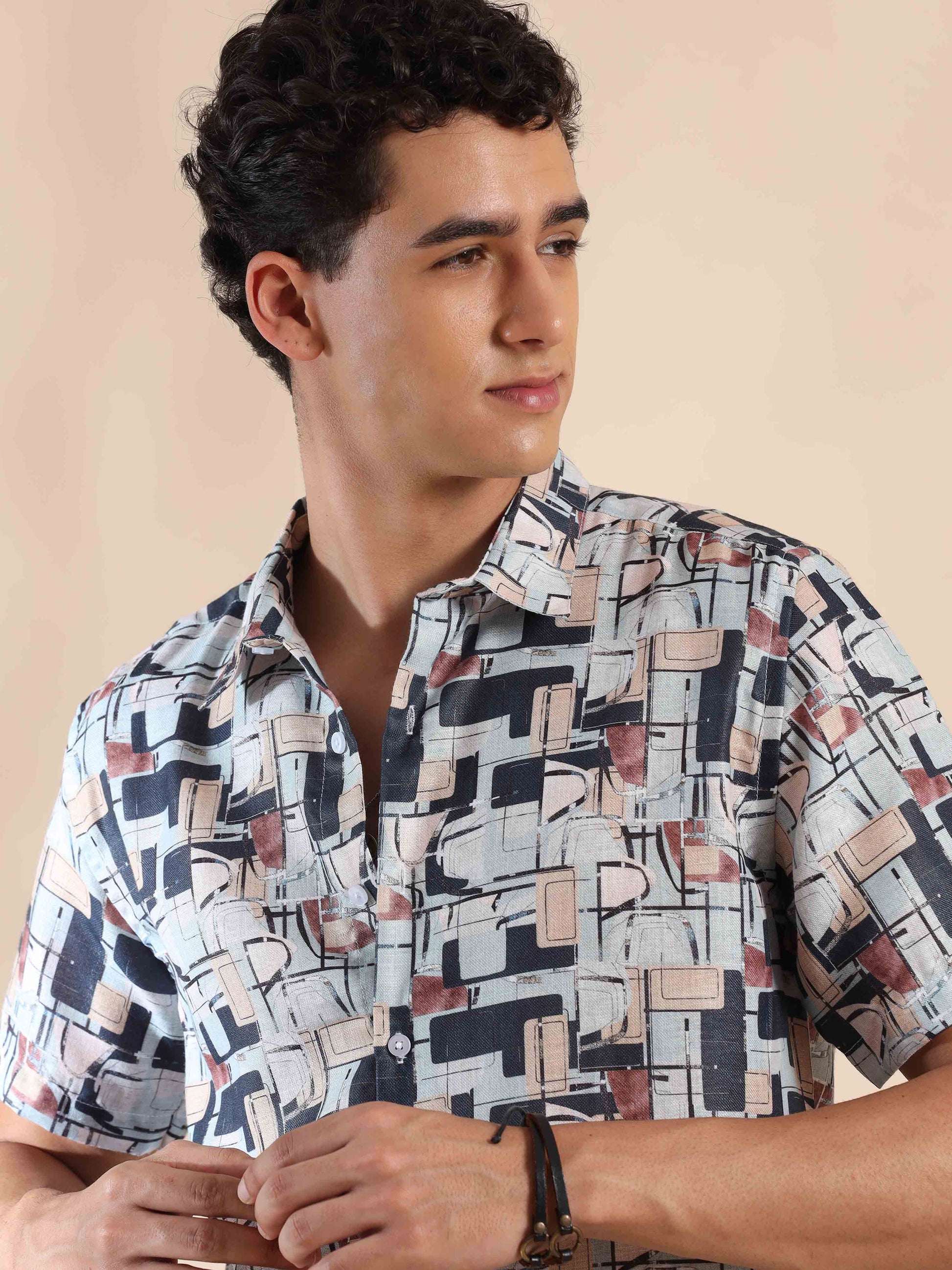 Half sleeve printed polyester cotton shirt for Men