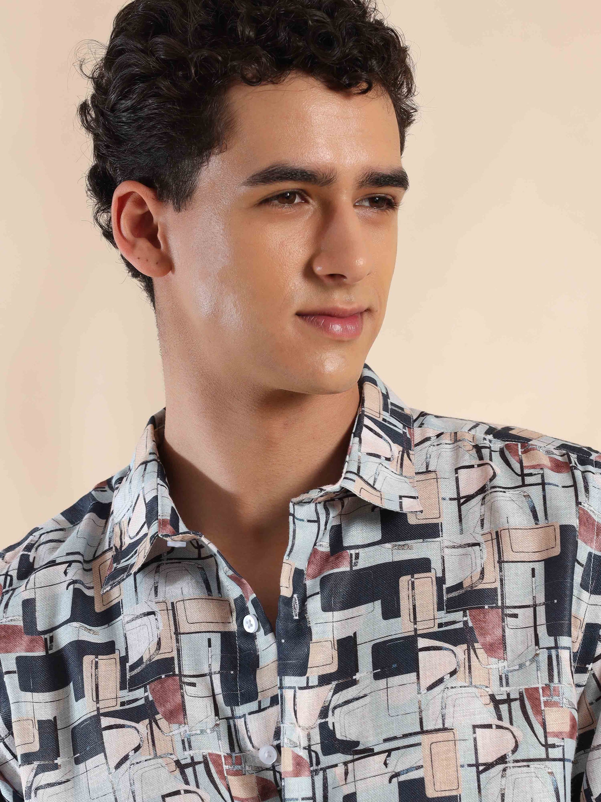 Half sleeve printed polyester cotton shirt for Men