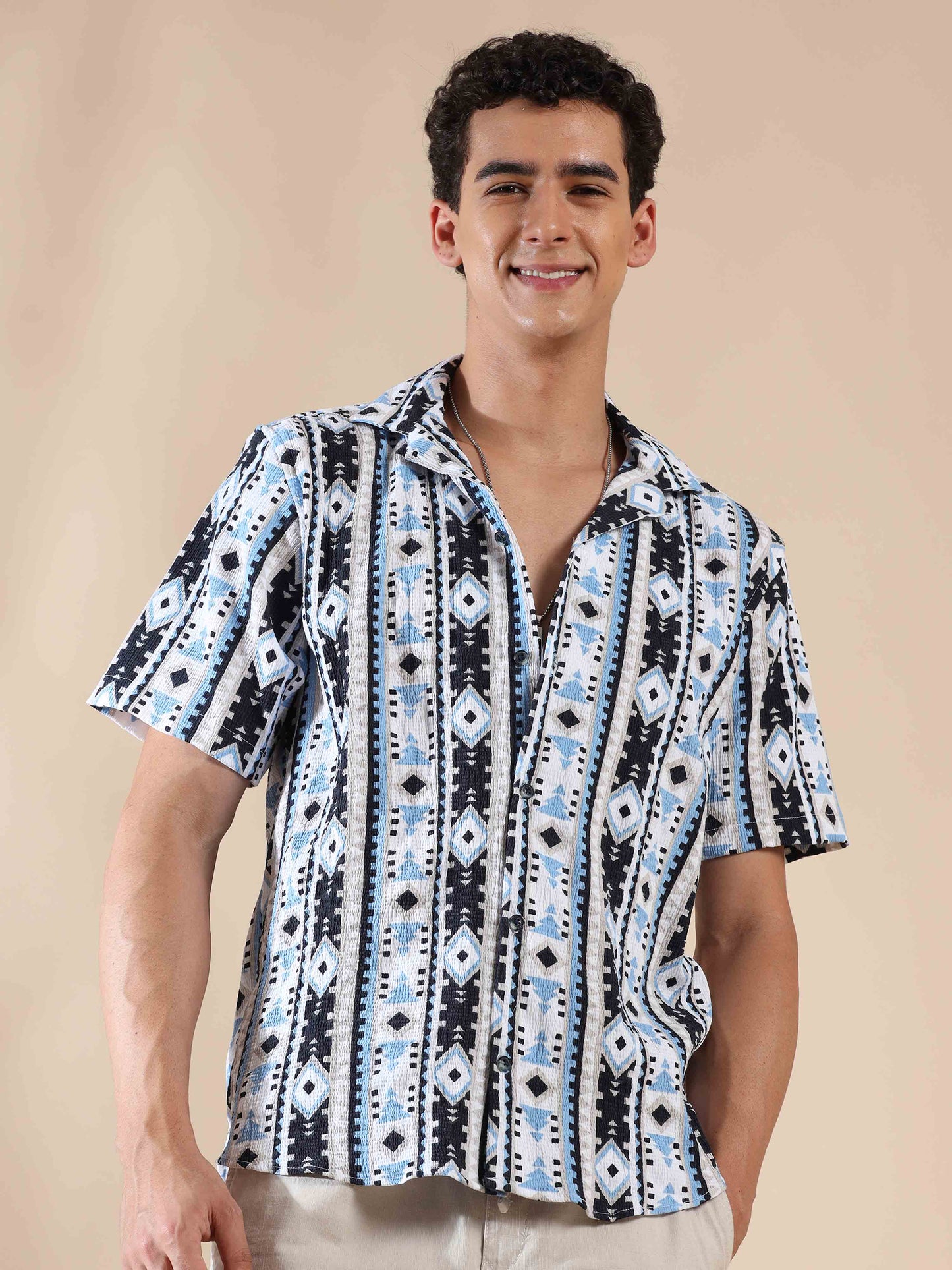 Half sleeve printed popcorn shirt for men