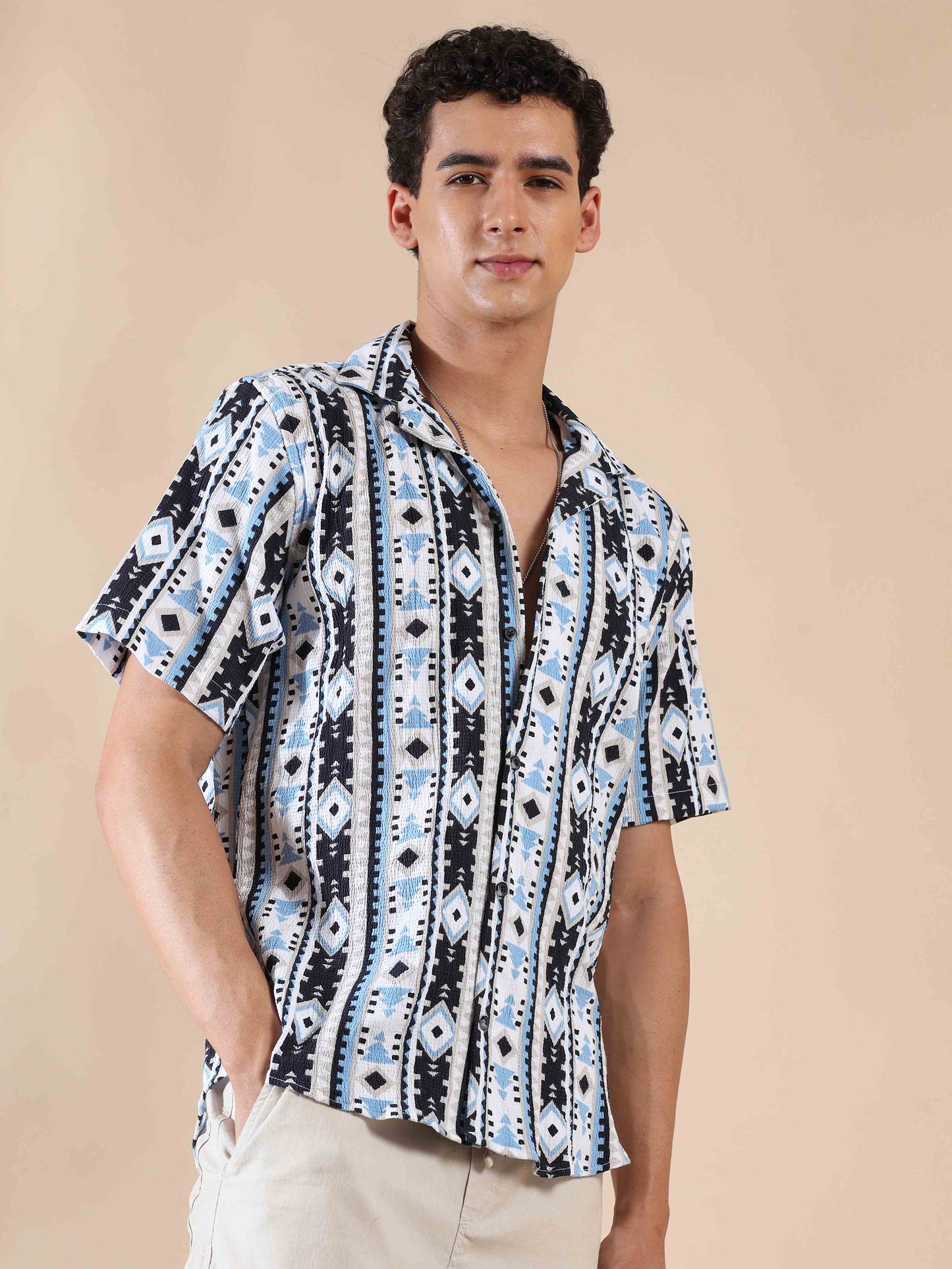 Half sleeve printed popcorn shirt for men