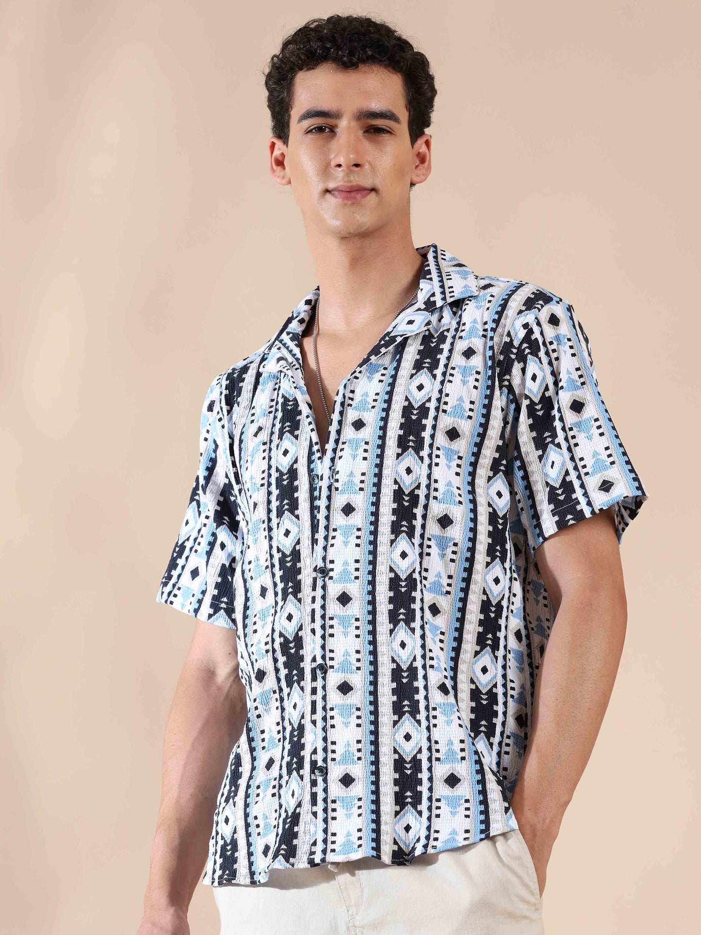 Half sleeve printed popcorn shirt for men