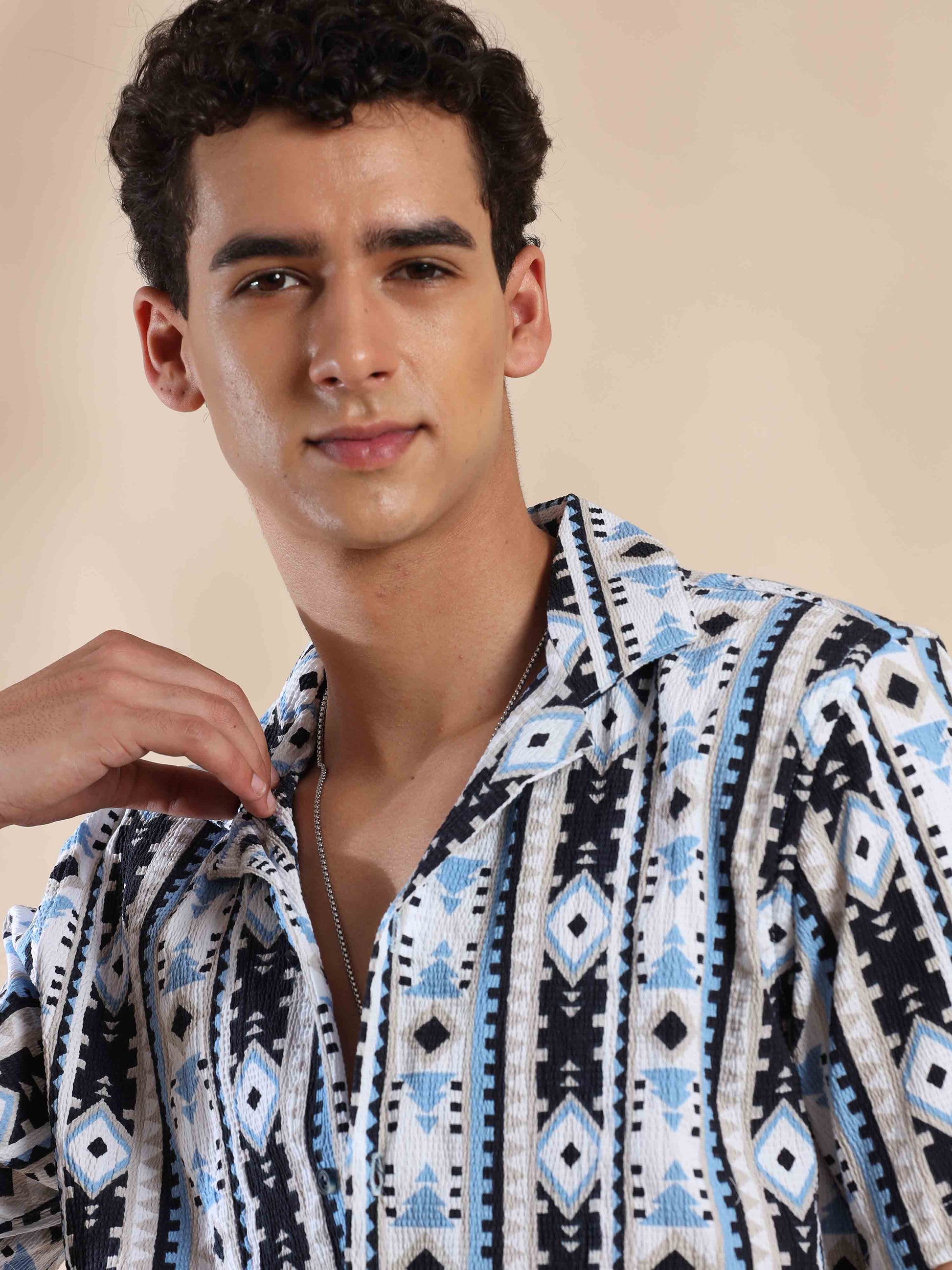 Half sleeve printed popcorn shirt for men