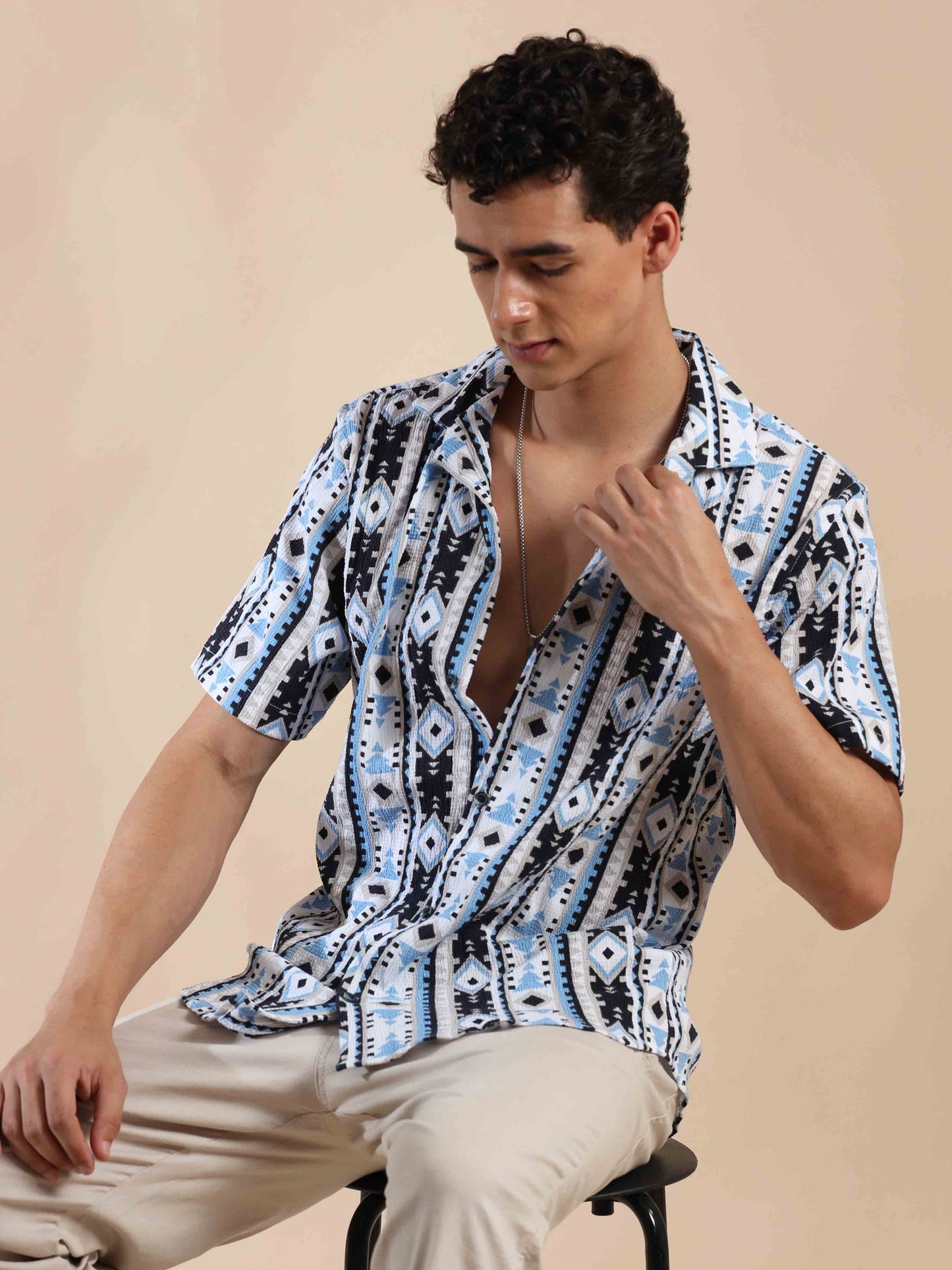 Half sleeve printed popcorn shirt for men