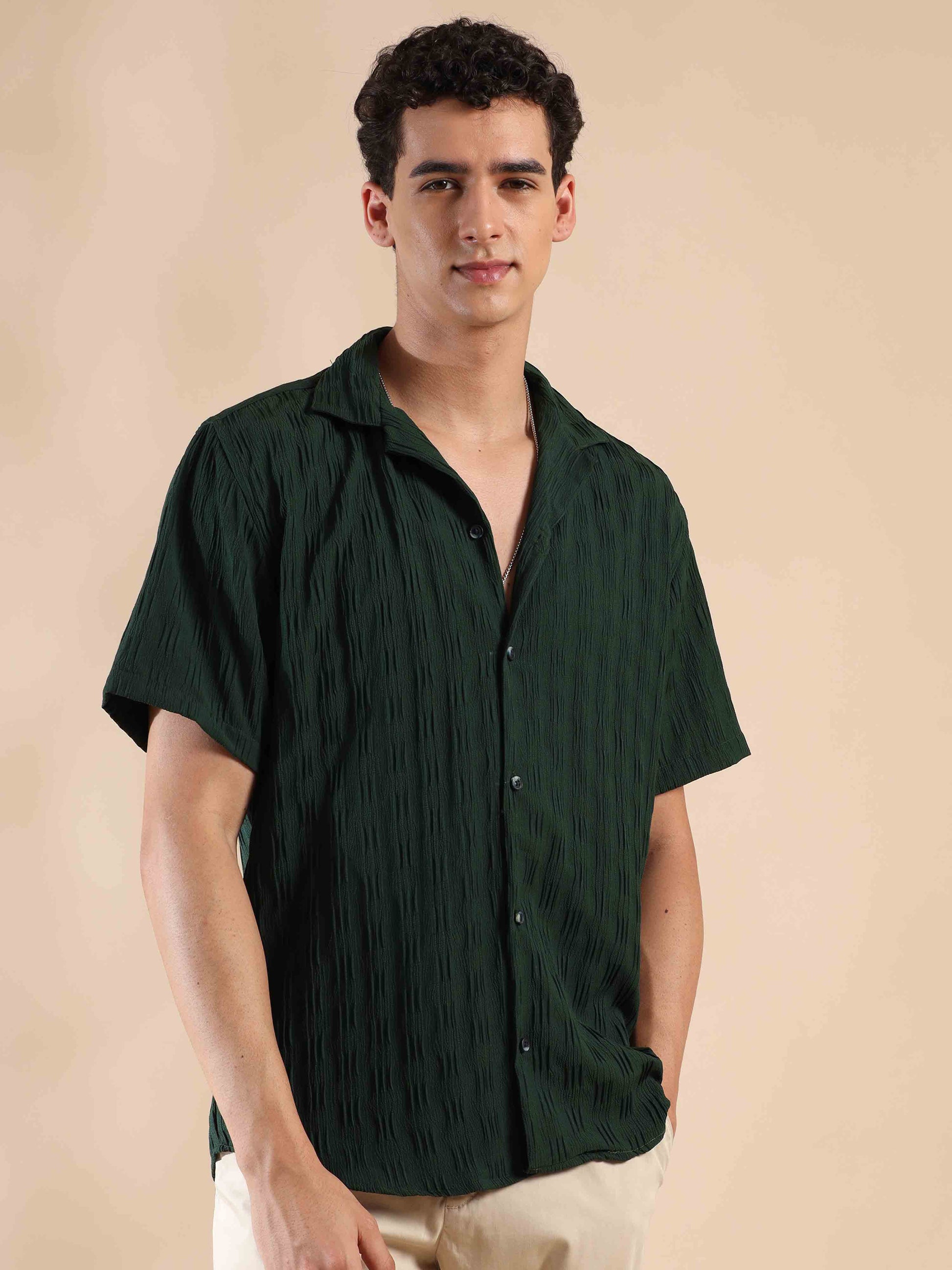 Half sleeve solid popcorn shirt for men